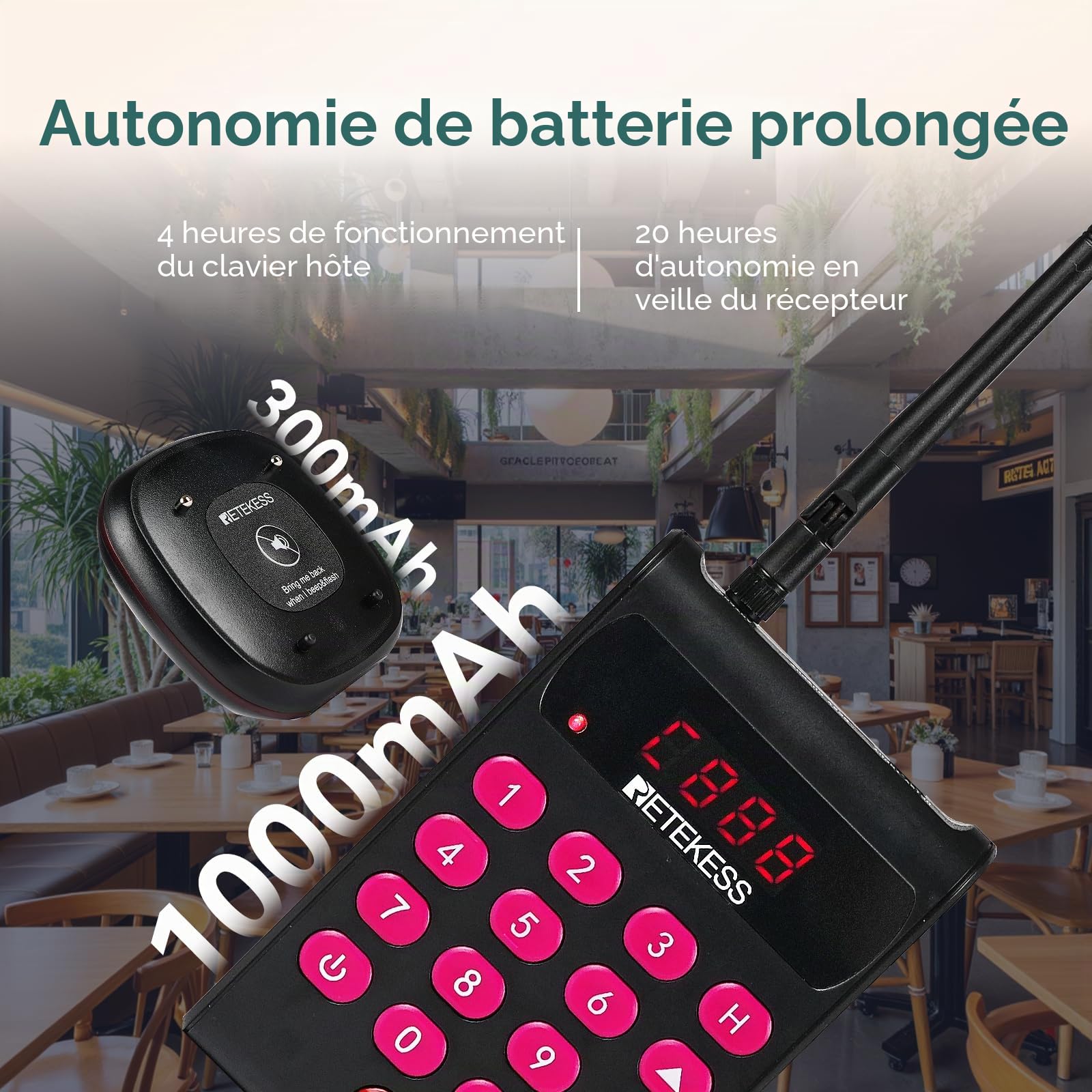 Retekess TD161 Bipeur Restaurant, 500M Bip Restaurant, 40 Bippers, Clavier Amovible, Facile à Installer, Bouton Muet, Bipeurs Client pour Food Court, Entertainment Centre, Resort