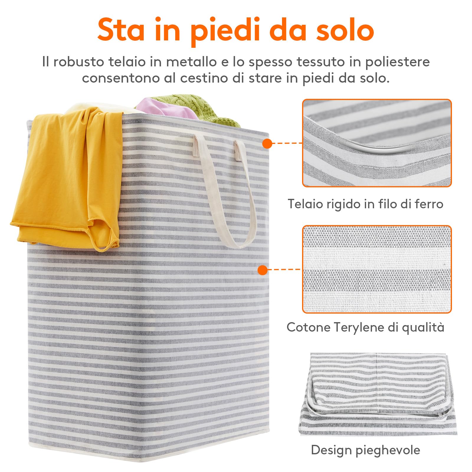 Lifewit Cesto Portabiancheria, Grande Cesta Portabiancheria Pieghevole con Manici Allungati, Portabiancheria Sporca, Laundry Basket per Vestiti, Asciugamani, Coperte, Grigio, 125 L