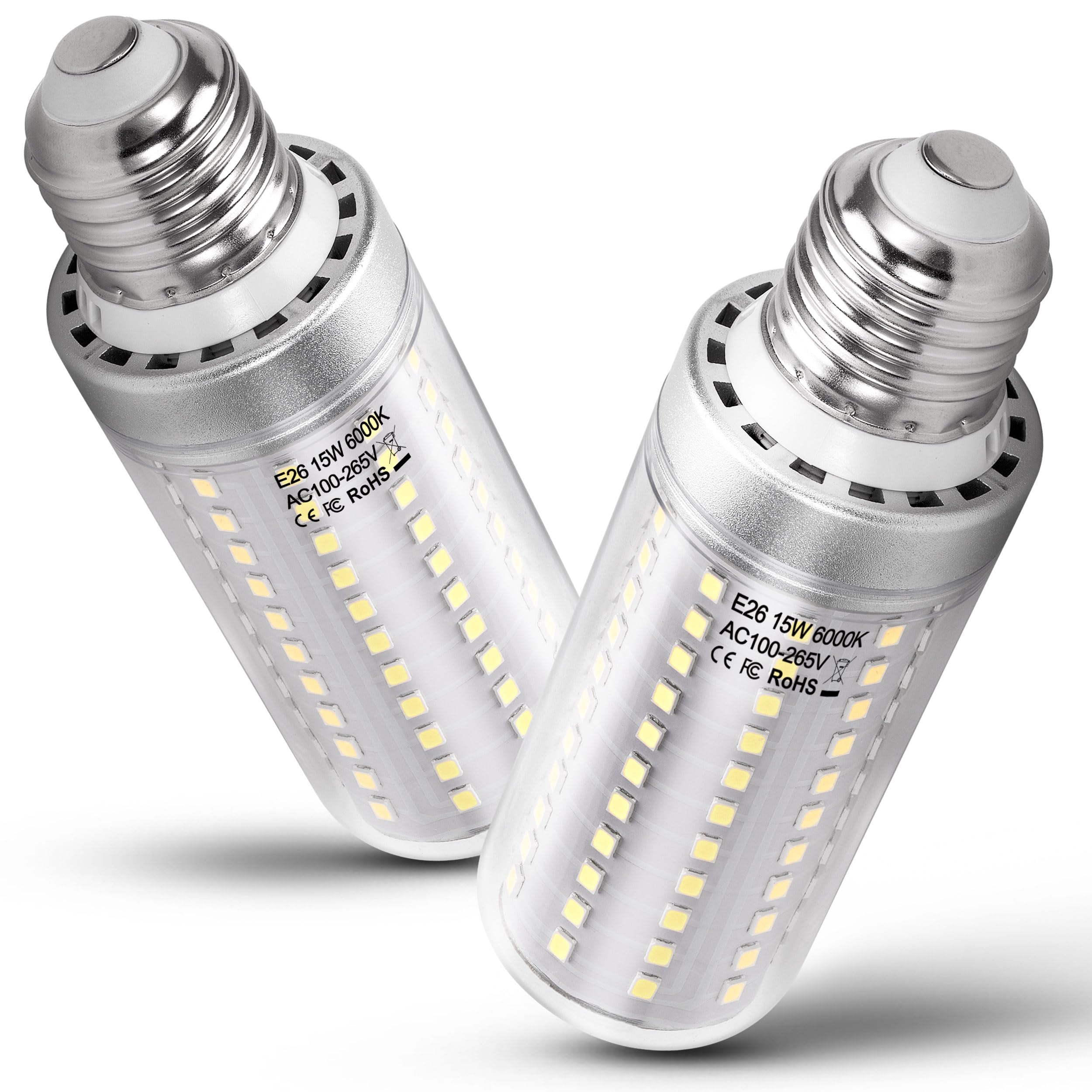 Photo 1 of 1.57 x 4.92 inch Big E26 LED Bulbs 15W LED Corn Light Bulbs 150 Watt Equivalent 2000 Lumen 6000K Daylight White for Outdoor Home attic Corridor Garage Warehouse Candelabra Ceiling Fan LED Bulbs,2Pack