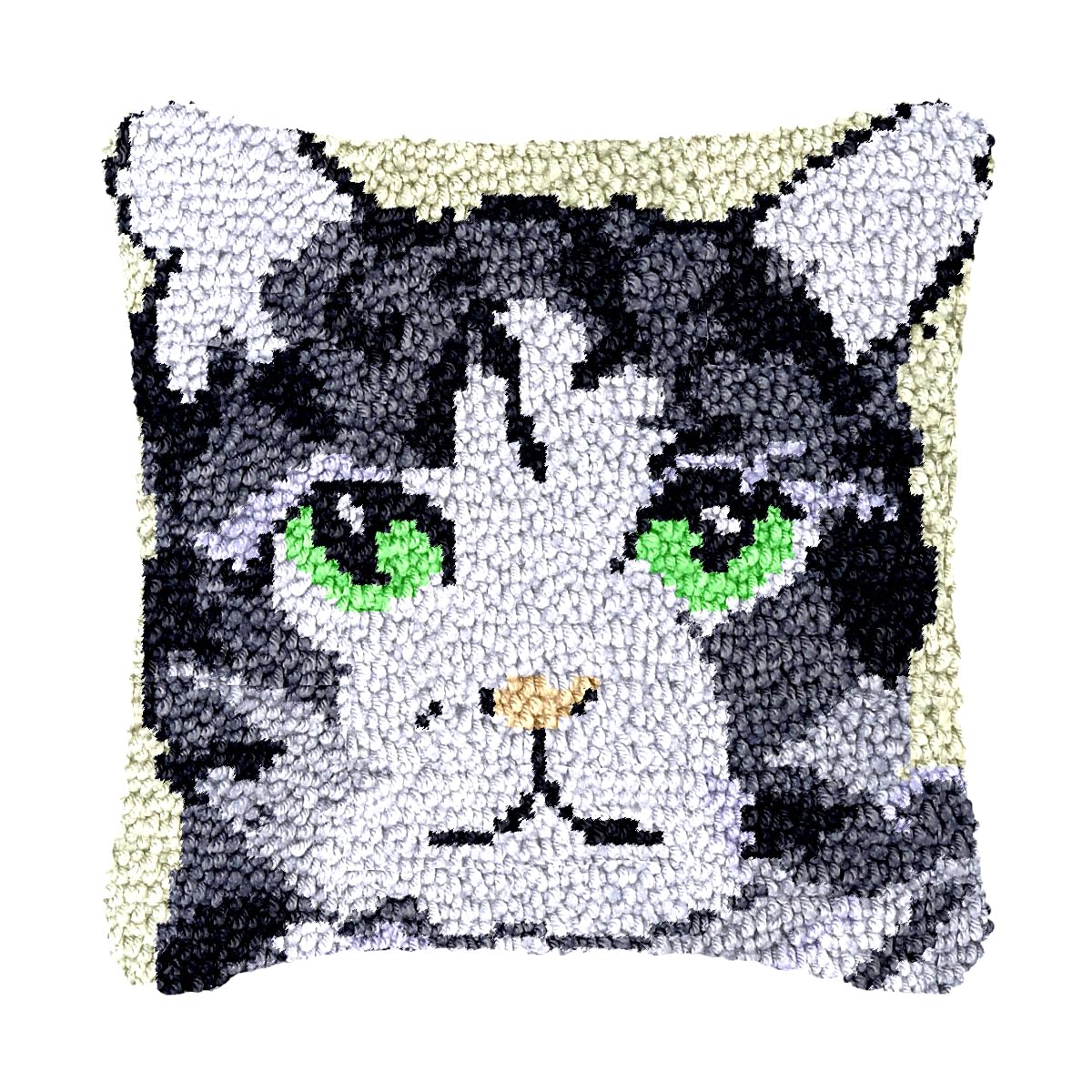 bositigo Cat Latch Hook Pillow Kit for Adults &amp; Kids, DIY Pre-Printed Canvas Craft, 17x17 Inch Decorative Cover for Sofa Cushions, Bedroom Decor (Cat Pattern 24)