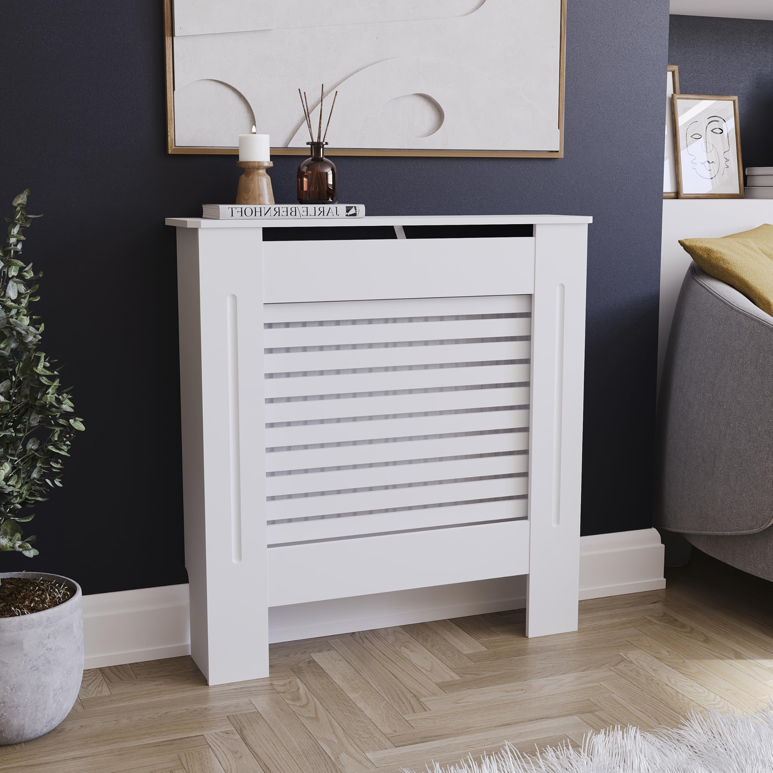 Gecheer Copertura Per Radiatore Moderna: Mobile Con Ripiano, Colore Grigio Antracite, 112x19x81 Cm In MDF Per Soggiorno - 4