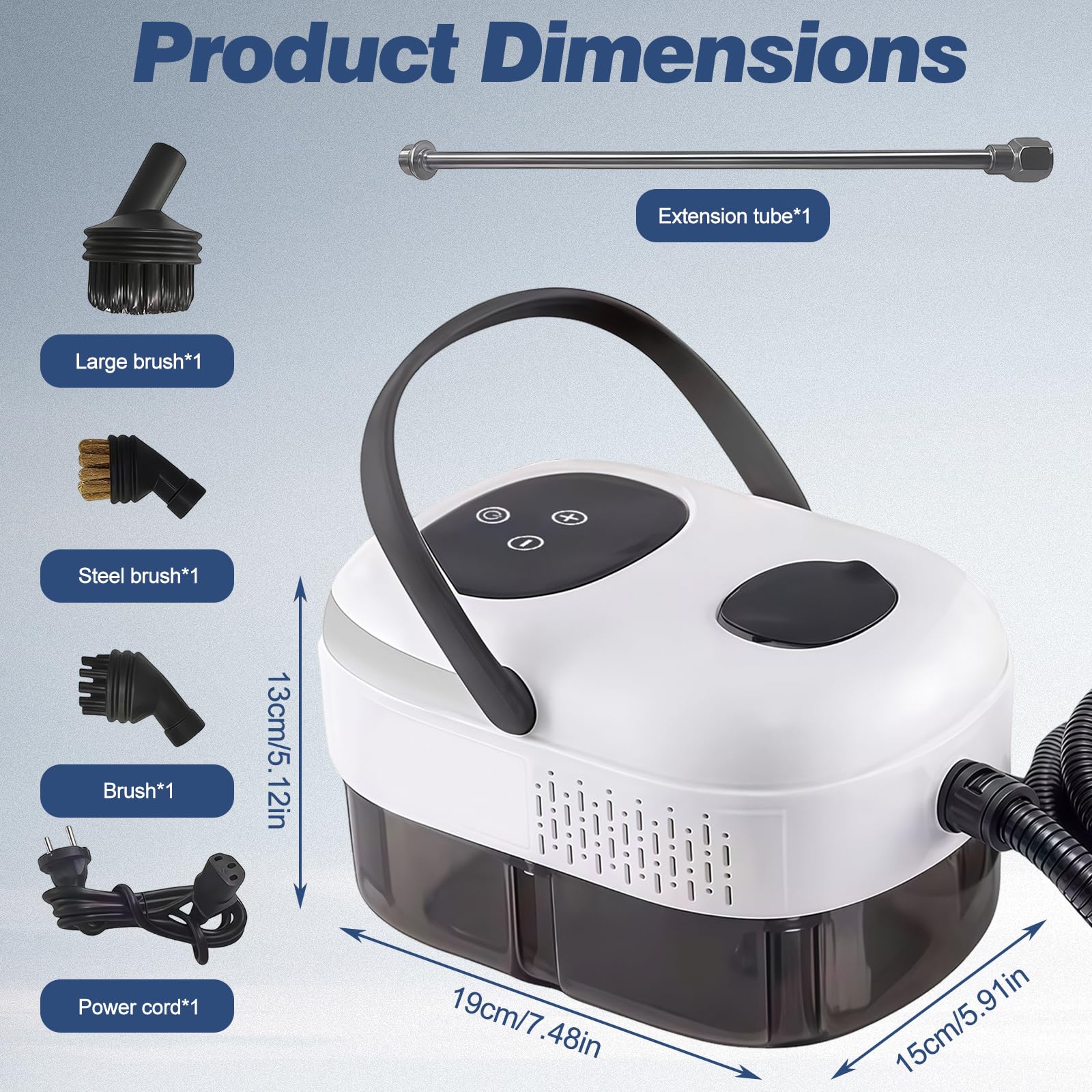 Limpiador a vapor, 2500 W, 3 bar, dispositivo de mano para el hogar, 6 niveles ajustable, con depósito de 1 l y 3 cabezales de cepillo para cocina, ventanas, suelos, azulejos, sofá y coche