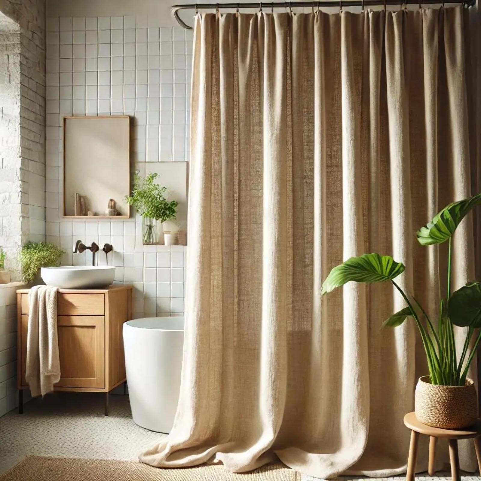 Extra breiter Duschvorhang aus Leinen, neutrale Moderne Badezimmervorhänge, natürliche Farben, Badevorhänge, Dekor, 200 x 300 cm (B x H), Duschvorhang
