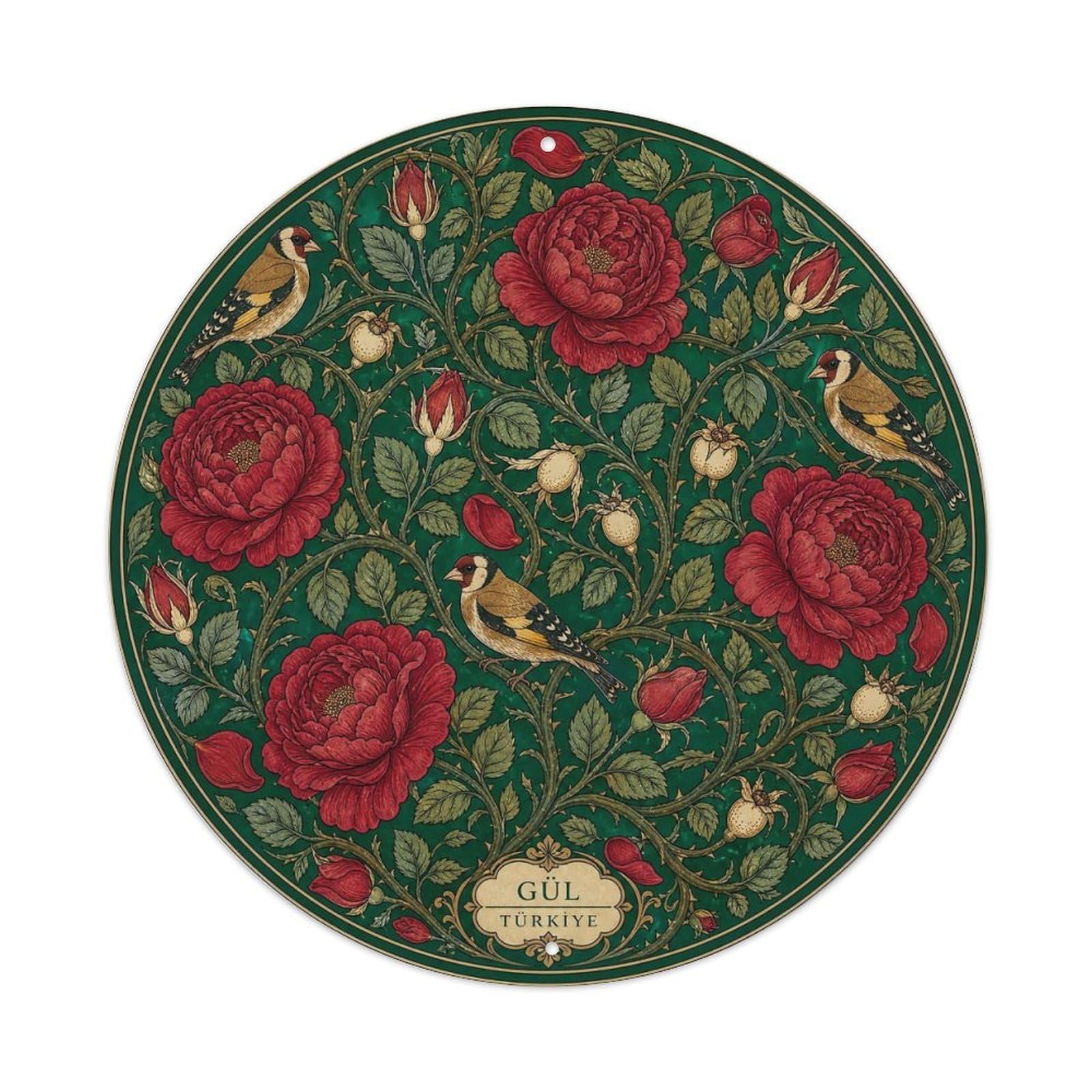 Rose Floral Turkish Botanical Emerald Green Metal Tin Sign