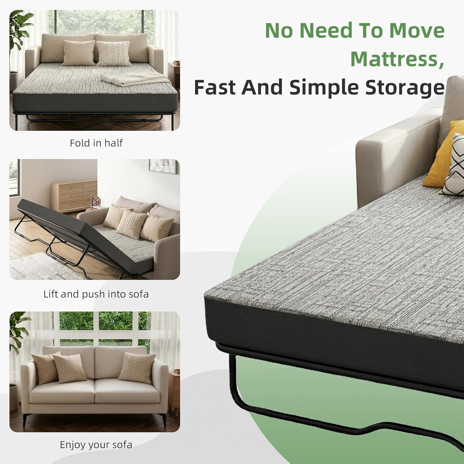 4 Inch Queen Sofa Bed Mattress, Gel Memory Foam Replacement for Sleeper Sofa & Pull Out Couch, Washable Cover, Non Slip Base, for Guest Room RV Boat, 72 x 58 x 4 in