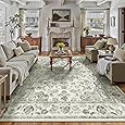 Sage Green Area Rug 9x12 Living Room Washable Carpet Vintage Distressed Non Slip Bedroom Carpet Neutral Low Pile Retro Floral Farmhouse Large Rug Home Office Dining Room Playroom