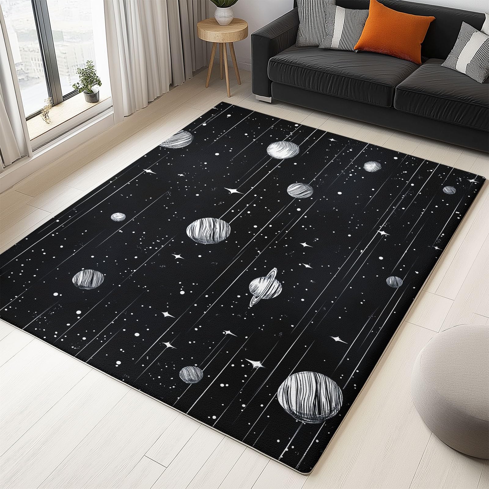Generisch Spielzimmer Teppich XXL 160x230cm - Weltraum Universum Schwarz - Modernes Sternen Design Jungen