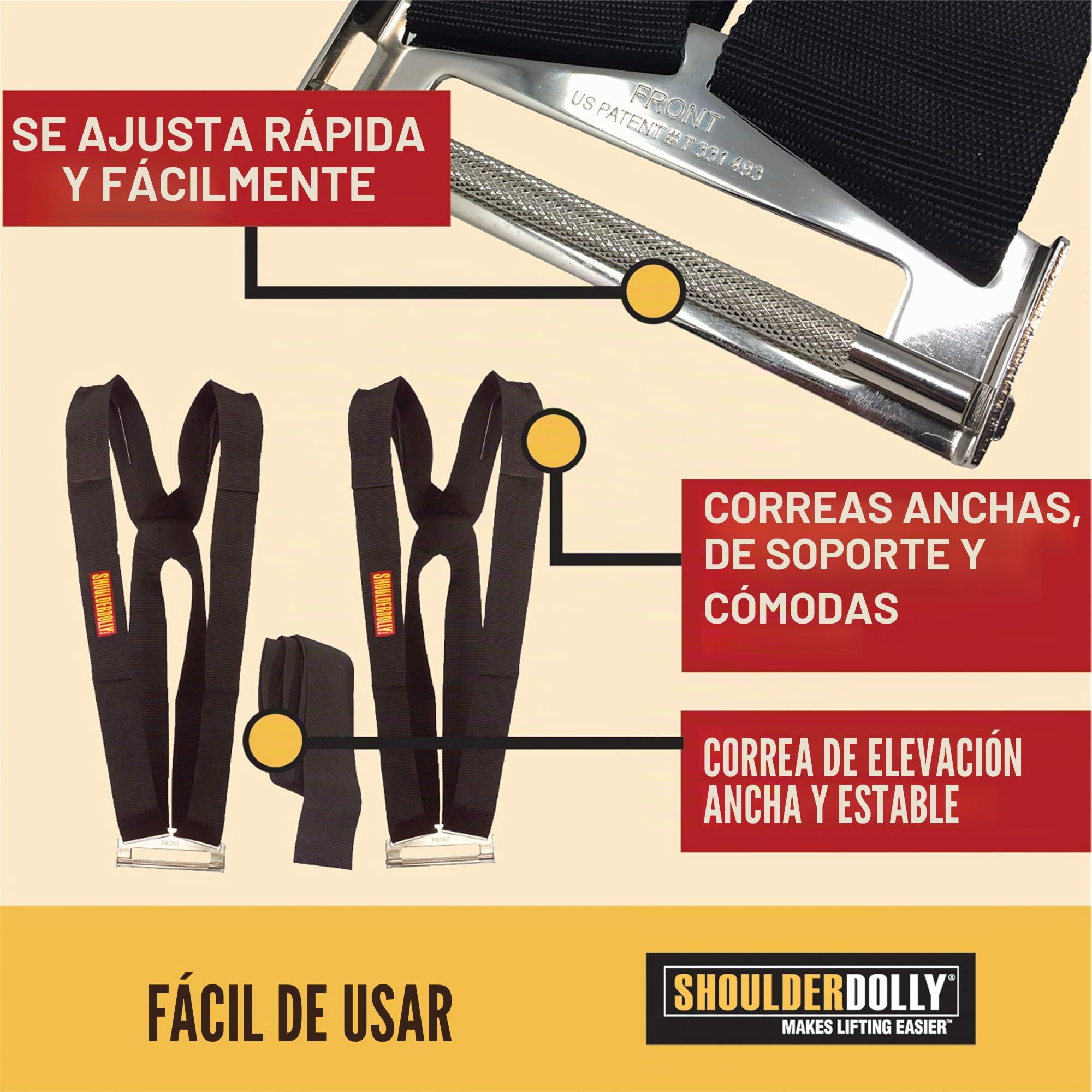 SHOULDER DOLLY correa de hombro para 2 personas, cinturón de transporte de 370 kg y 3,65 m