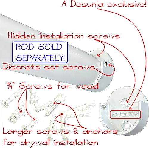 Miniatura 2 de Desunia Bridas de soporte para barra de armario con accesorio de rosca, enchufes de extremo de poste de ropa resistentes para armarios  Blanco