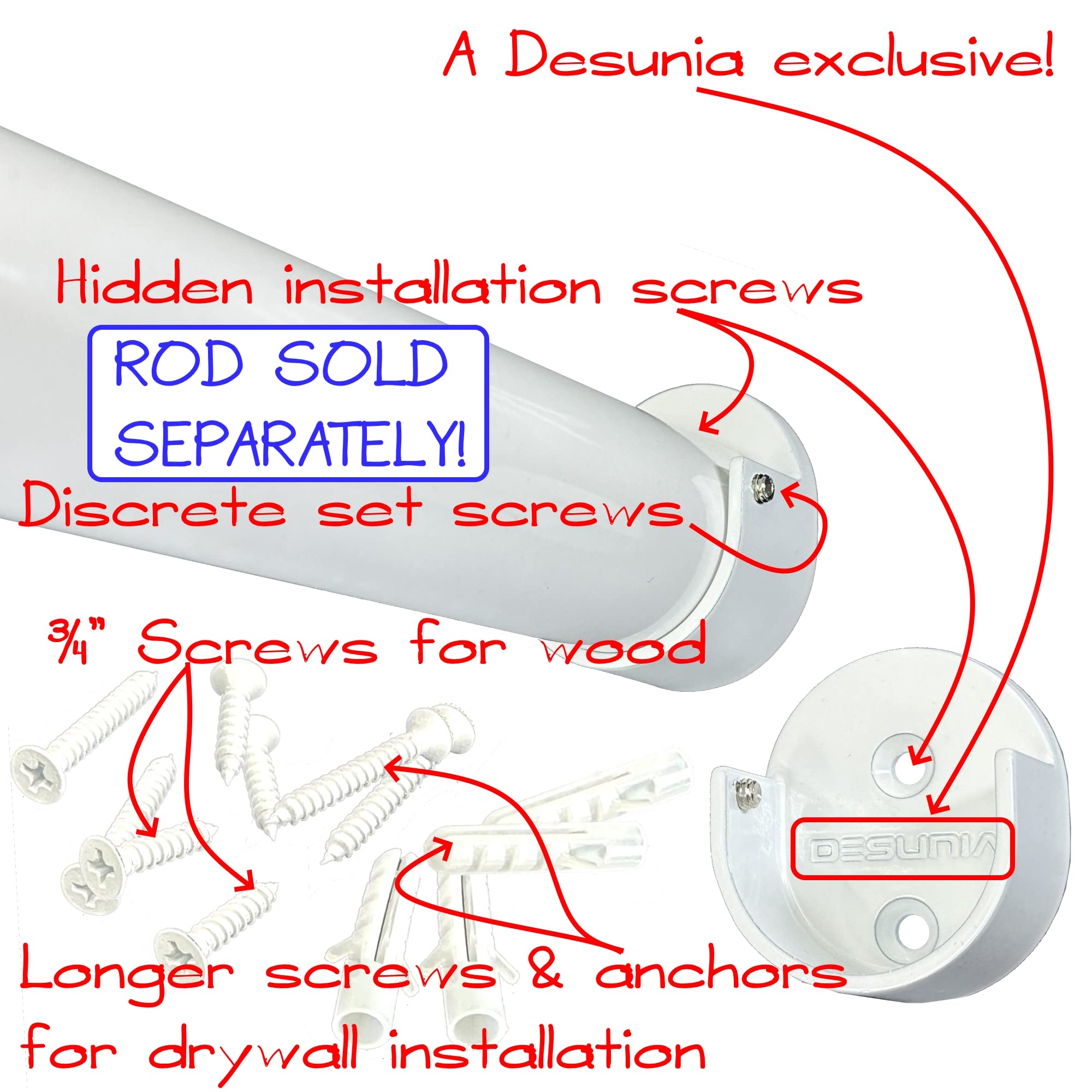 Desunia Closet Rod Support Flanges - 4 Pack Polished Chrome End Brackets With Set Screw - View #11