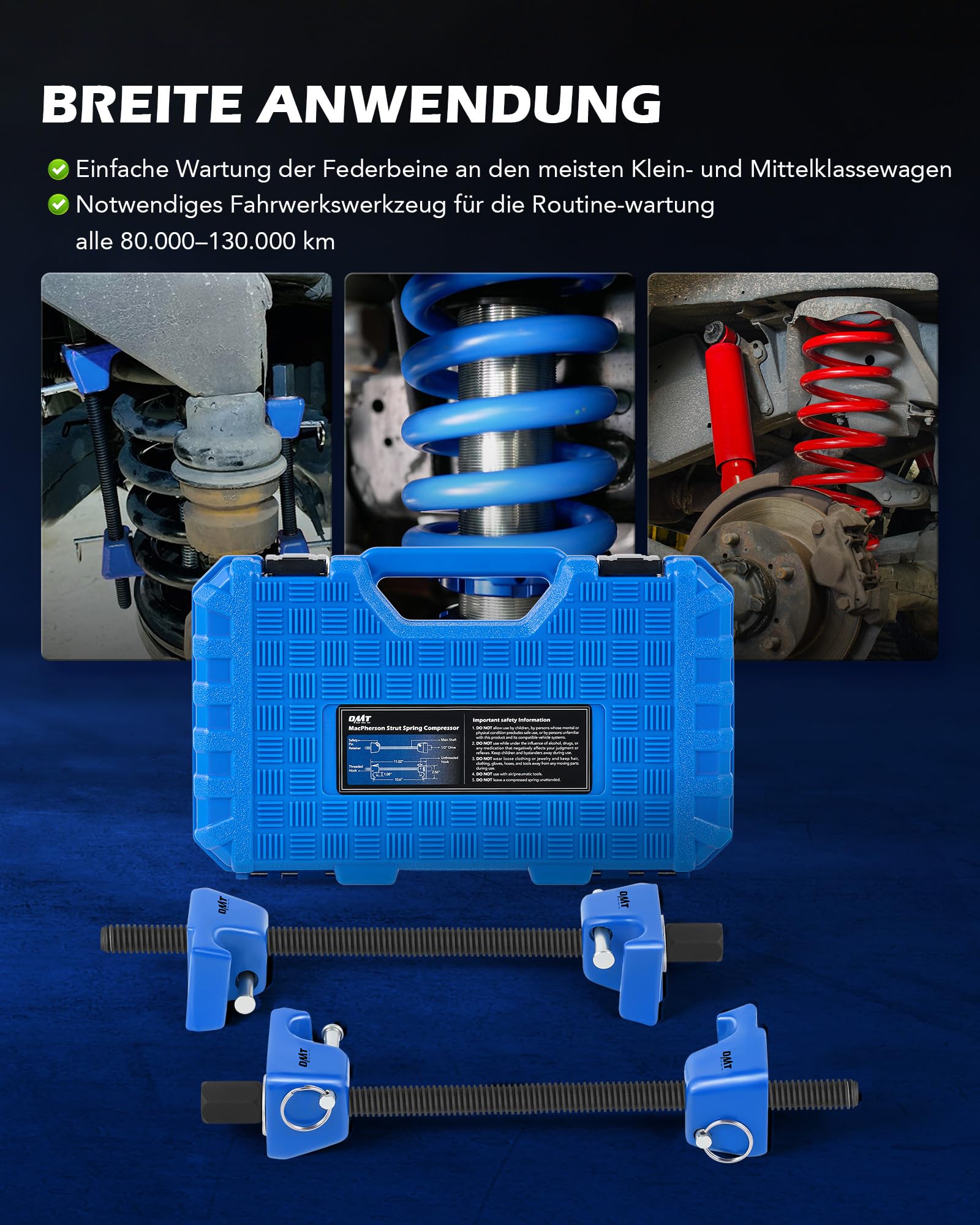 Orion Motor Tech 2-TLG. Federspanner Set für KFZ, Profi Macpherson Federbein Spanner mit 265mm Spannweite, Stoßdämpfer Werkzeug mit Sicherungsstiften, 1/2 Zoll Antrieb & 13/16 Zoll Sechskant
