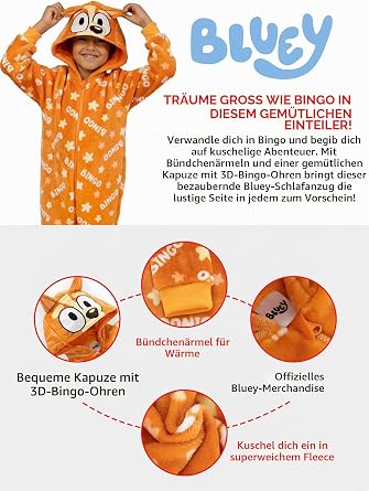 Bluey Onesie Children's Cuddly Bingo Sleepsuit for Boys Fleece