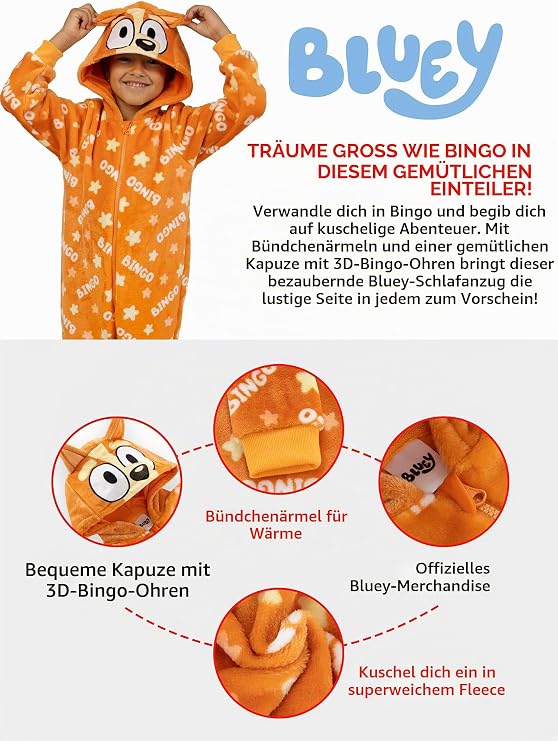 Bluey Onesie Children's Cuddly Bingo Sleepsuit for Boys Fleece