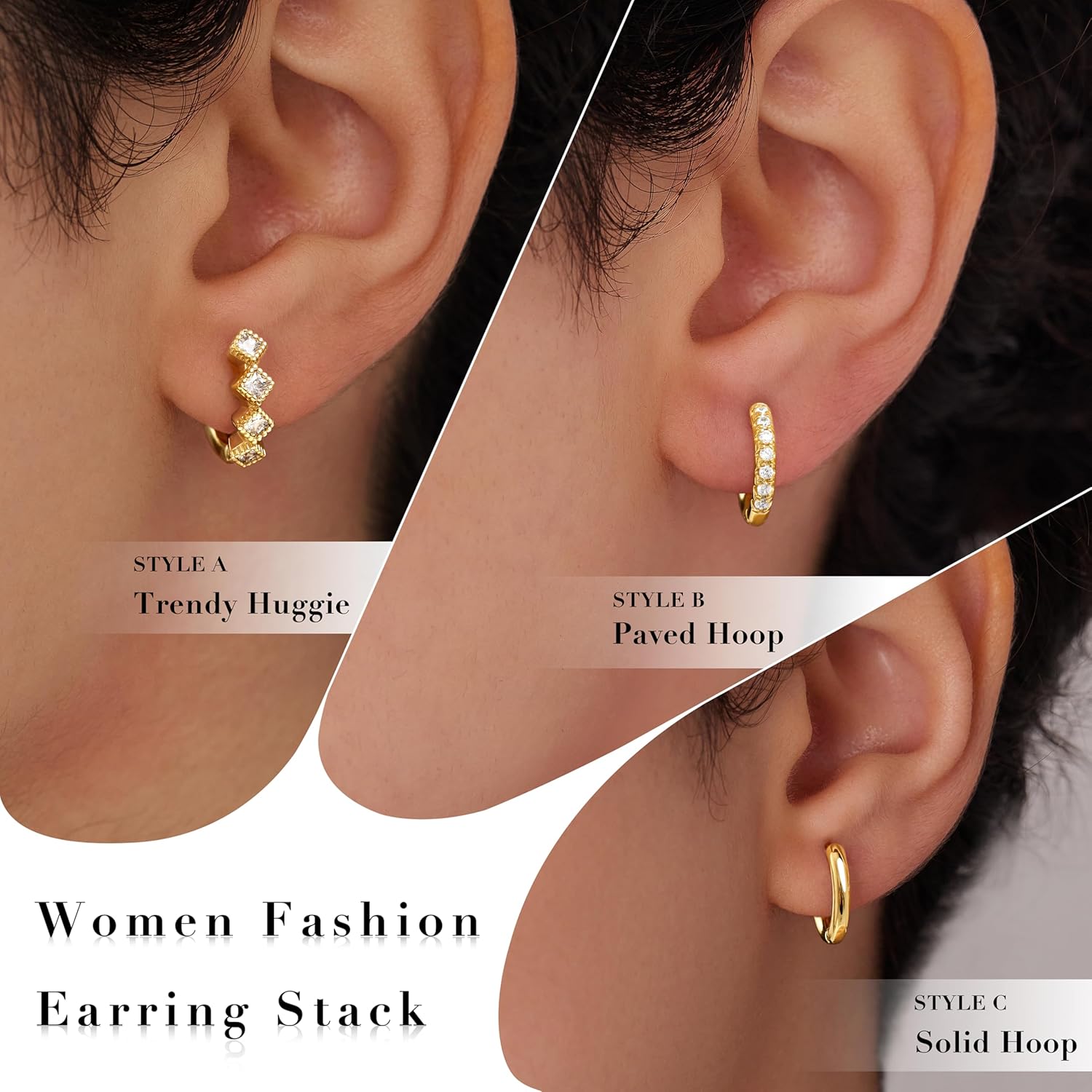 Gelbesty 3 Pairs Gold Black Green Huggie Earrings for Women Stackable, Small Dainty Cartilage Helix Hoops & Hypoallergenic Earring Set, Cute Western Trendy Fashion Jewelry St. Patrick's Day Gifts - Image 6