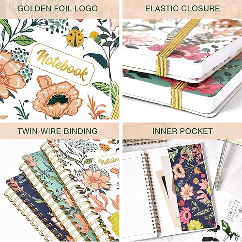 Miniatura 5 de Cuaderno de espiral, paquete de 3 cuadernos de espiral rayados A5, 5.7 x 8.4 pulgadas, 3 x 160 páginas, cuaderno de rayas universitarias, cuaderno