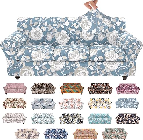 Miniatura 19 de Fundas elásticas para sofá, Fundas de sofá con estampado floral, 2 piezas de funda para sillón con funda de sección separada, Funda lavable para
