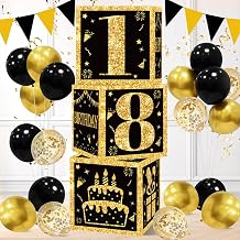 Decorations for 18th Birthday, 3pcs Black Gold Birthday Box, Balloon Box for Gifts Young 18 Years, Birthday Decoration Black Gold for Men and Women Decoration 18th Boys Girls
