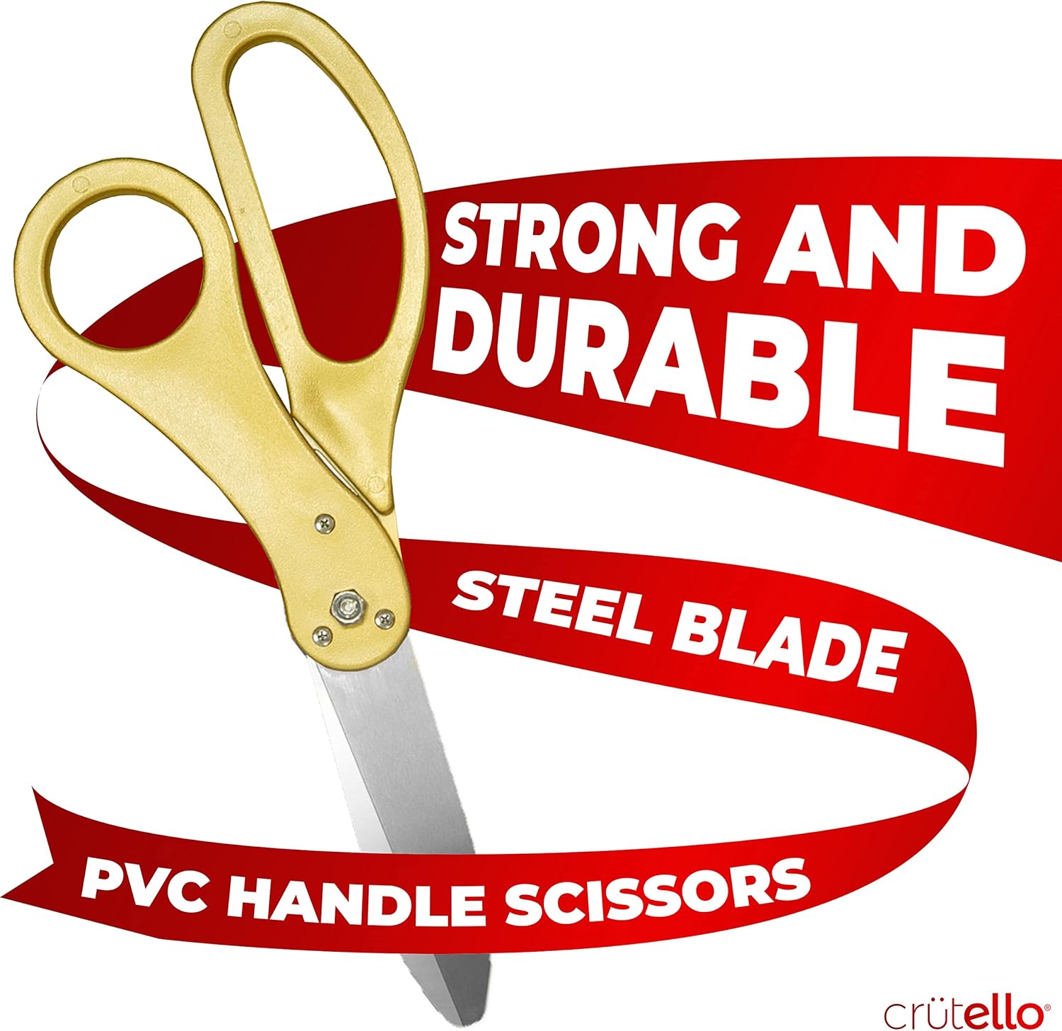 Crutello Giant Ribbon Cutting Ceremony Kit 20"Giant Scissor Set with Sharp, Gold Handled Durable XL Scissors, and 30 Feet of Oversized 4"Wide Red Ribbon