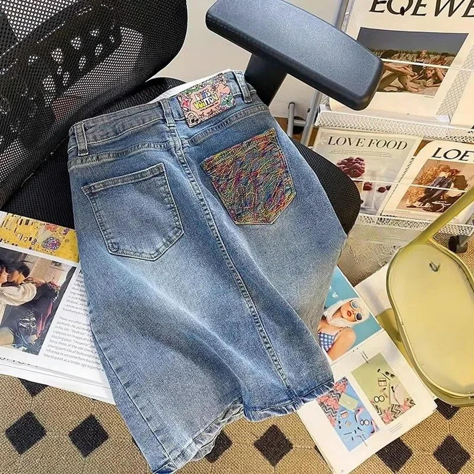 Gonna di Jeans Donna Denim Gonna Sexy Midi con Tasca Zipper Blu Abbigliamento Donna