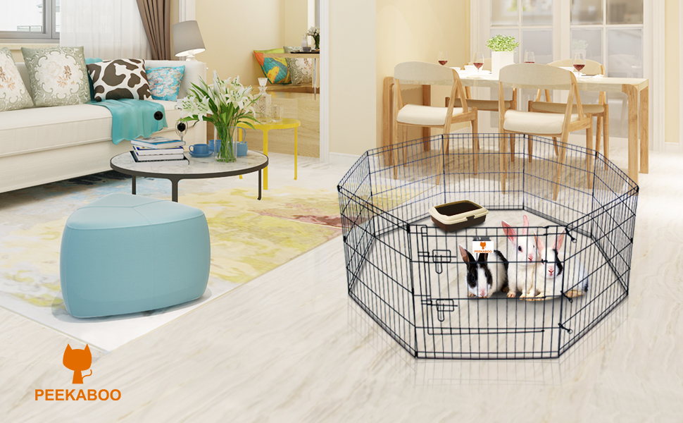 PEEKABOO Dog Playpen – 8 Panel Foldable Pet Pen | Indoor Outdoor Puppy Fence