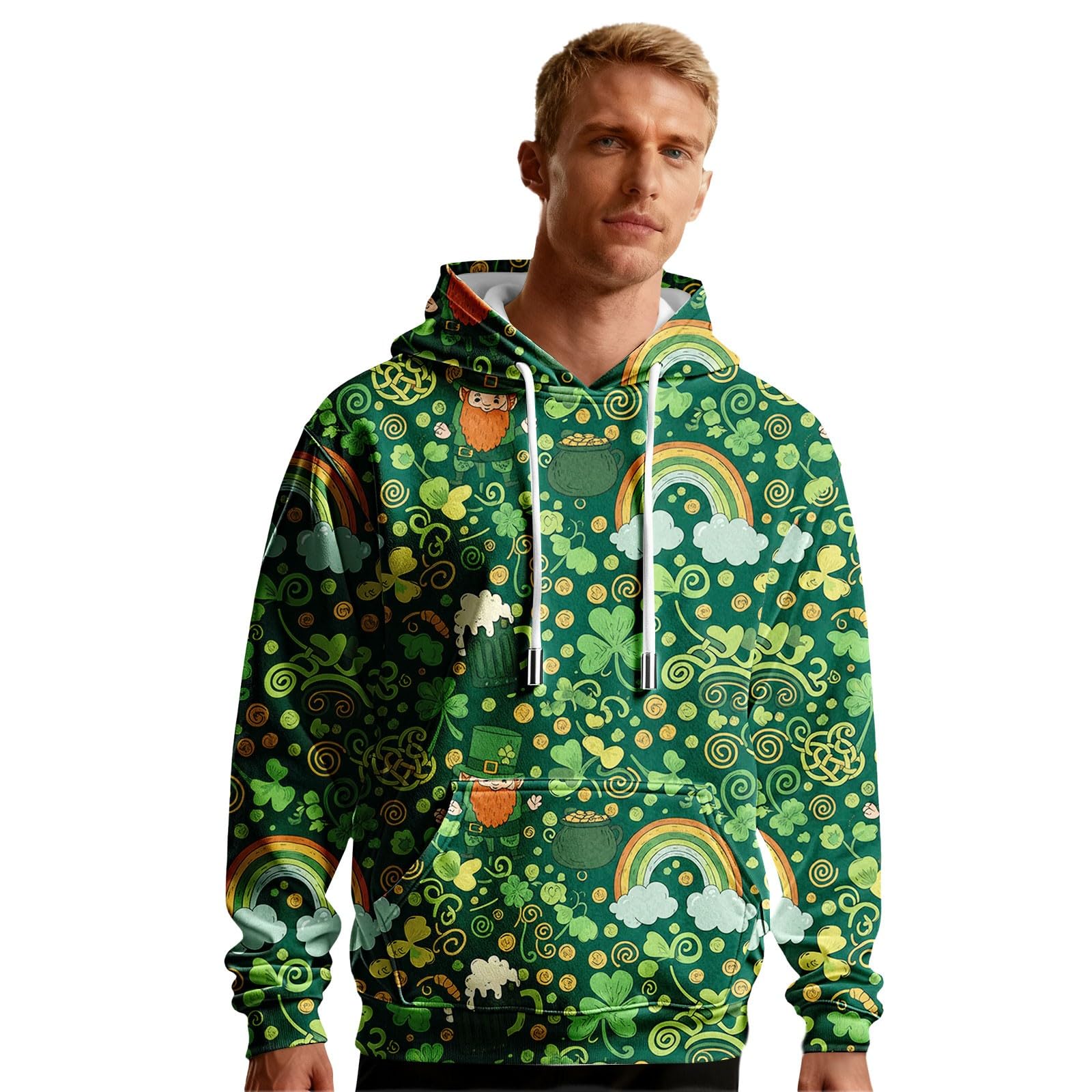 Ropa Protección Solar Sudadera con Capucha Irlandesa para Hombre Y Mujer, Estilo Universitario, Divertida, Holgada Bolsillo De Hierro (Green, XL) Oversize Top Deportivo Deportiva
