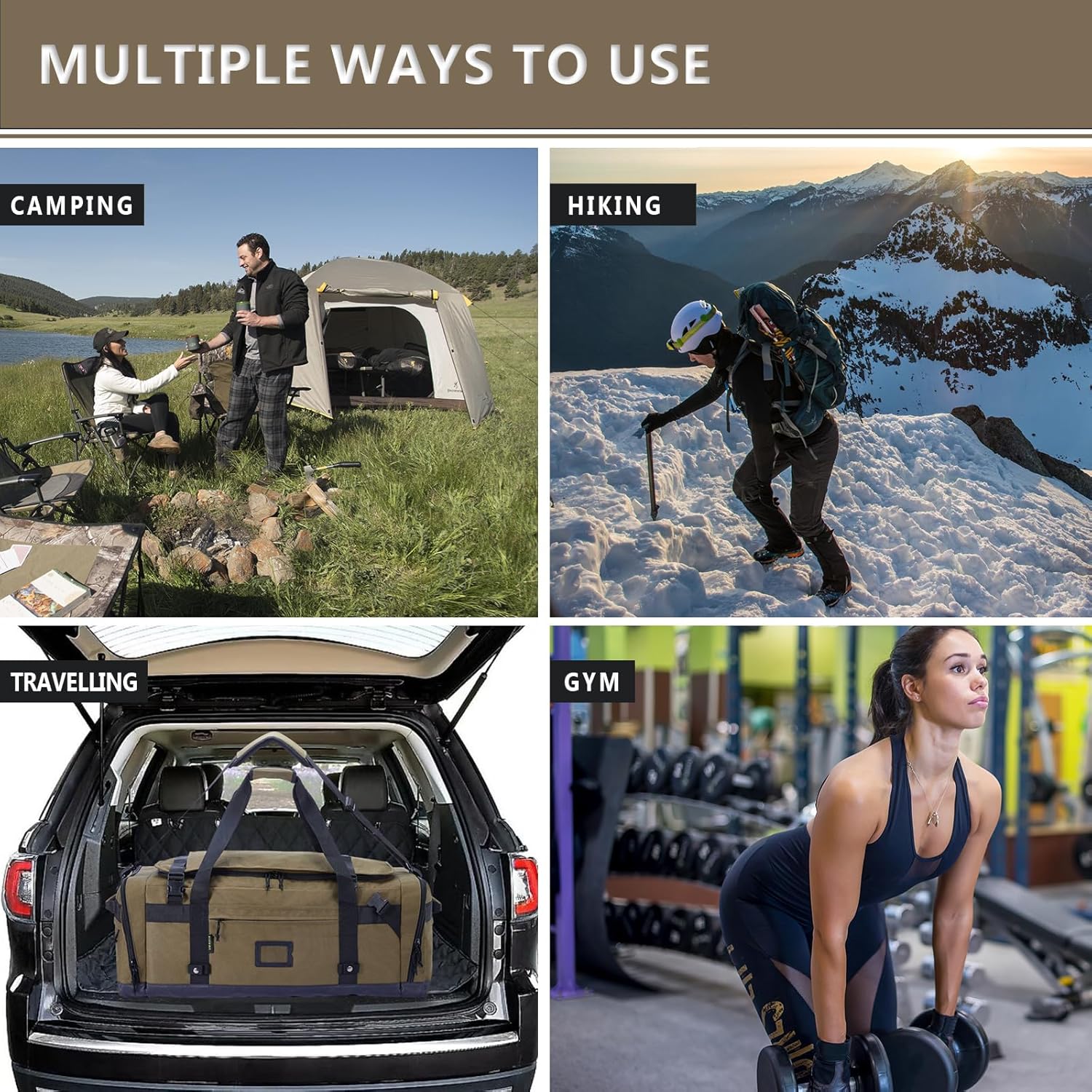 Large Duffle Bag for Travel - Men & Women, Foldable Gym Duffle Backpack, Heavy Duty Tactical Military Canvas Duffel Bags, Extra Big Carry On with Shoe Pockets, Waterproof (80L/103L) - Image 6