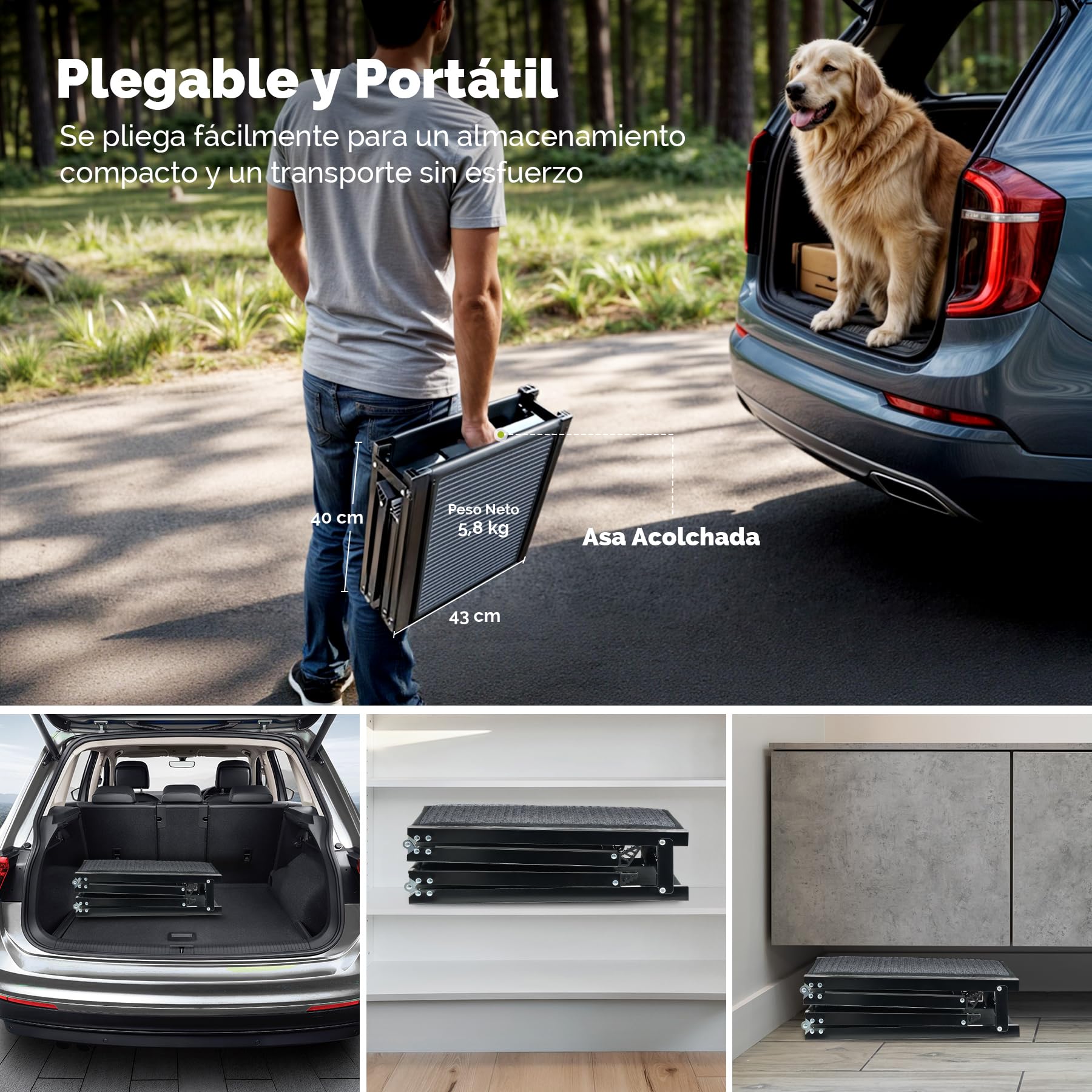 CO-Z Rampa para Perros para Coche, 160 cm Rampa Plegable para Mascotas de hasta 90 kg Superficie Antideslizante para Coche SUV Camioneta Cama Sofá