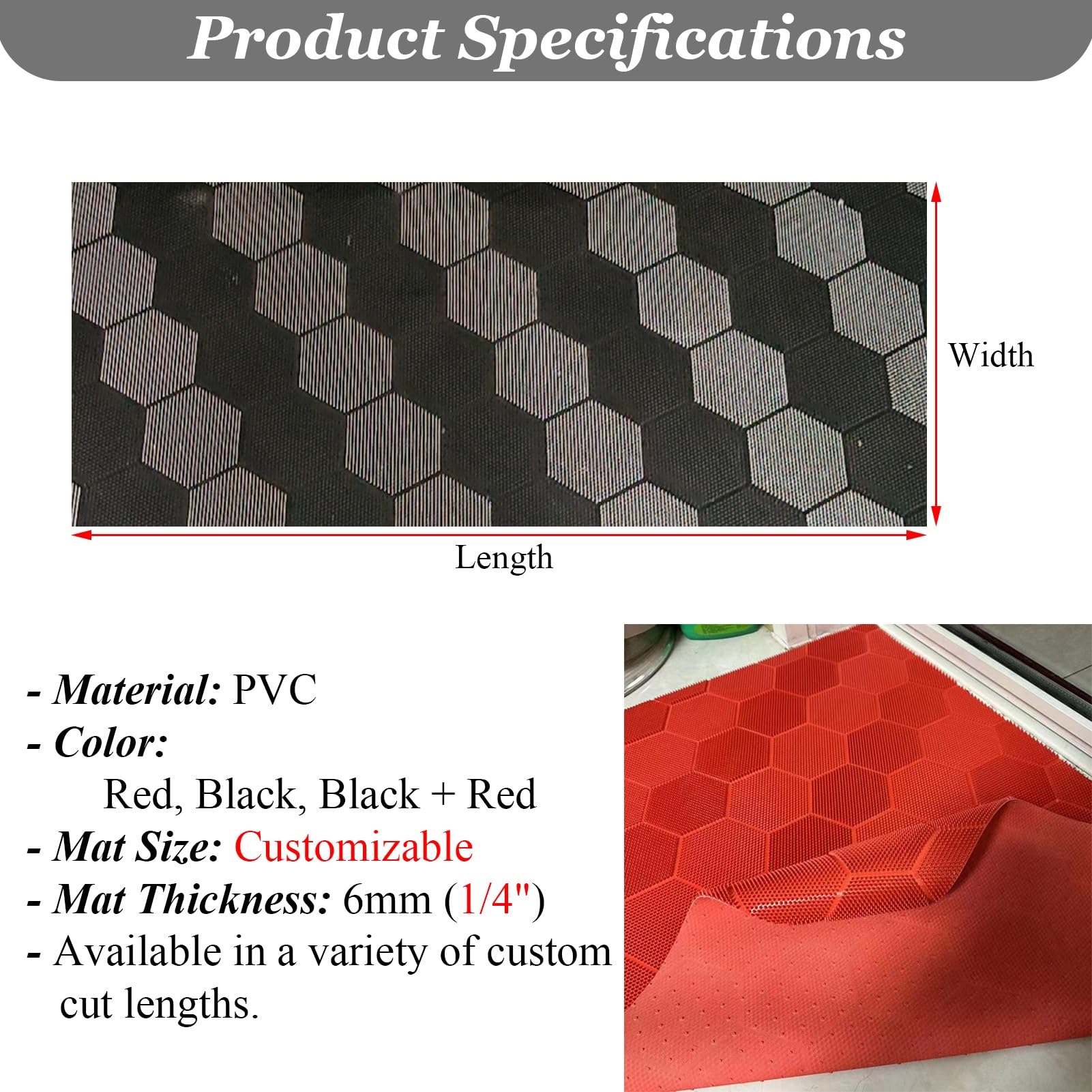 Gummimatte 0,6/ 0,9/ 1,2m Breite, Individuell Anpassbare Antirutschmatten, Gummimatten mit Einzigartigem Musterdesign, Verhindern das Eindringen von Schmutz in Ihr Zuhause, Garagenbodenrolle(Black,90x