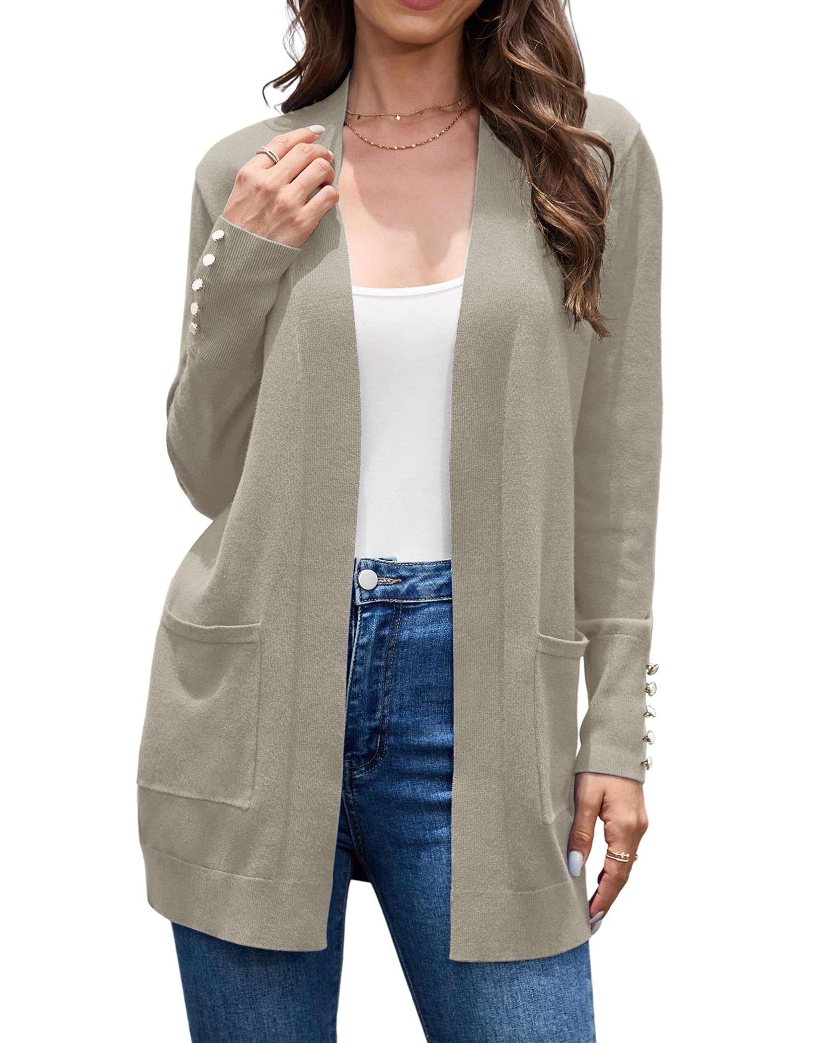 VIISHOW Women Cardigan Sweater Lightweight Open Front Long Sleeve Soft Fine Knit Casual Trendy Kimono Cardigans with Pockets