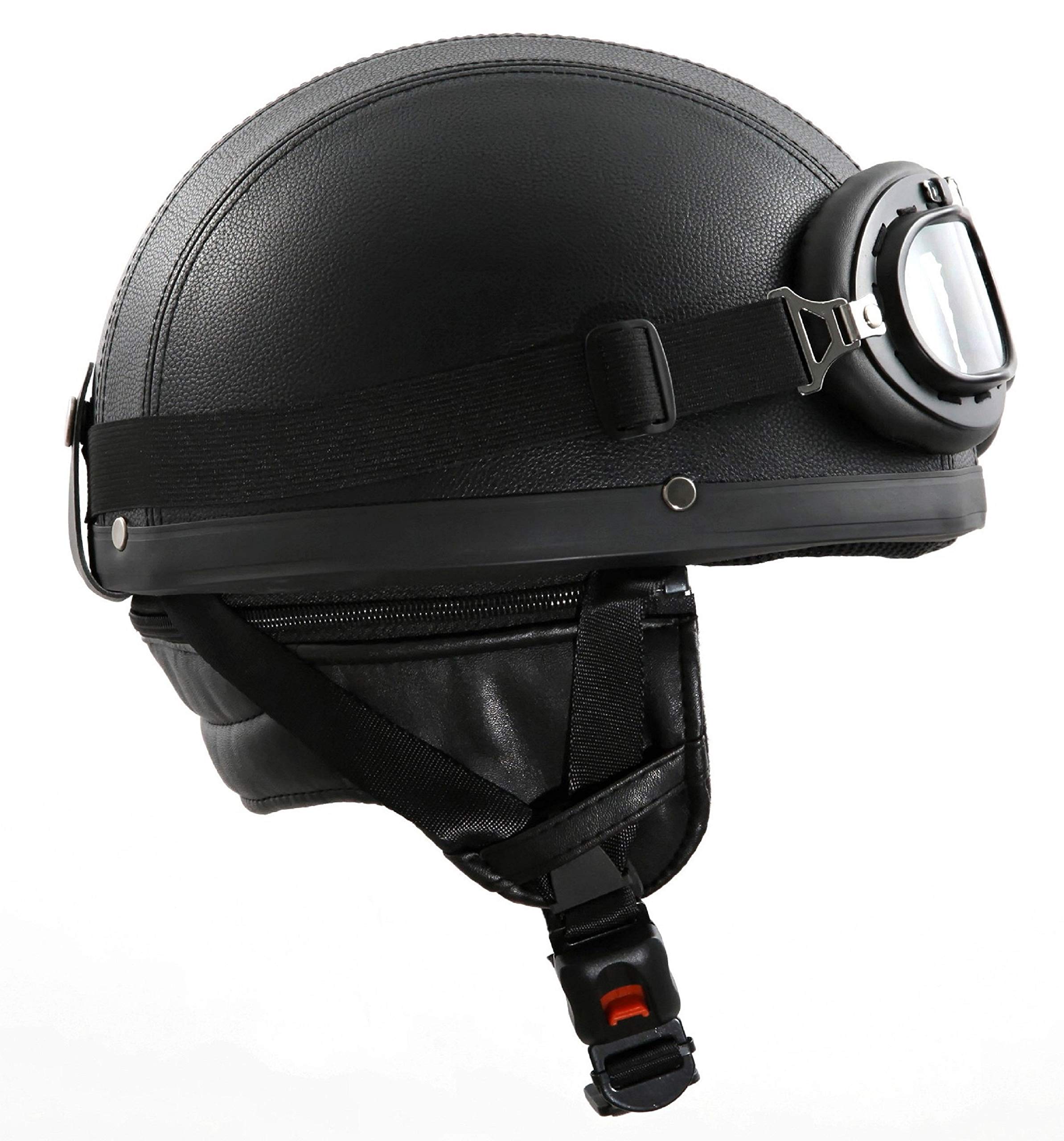 Retro Oldtimer Helm mit Kunstleder bezogen und Fliegerbrille Größe (M 57/58cm)