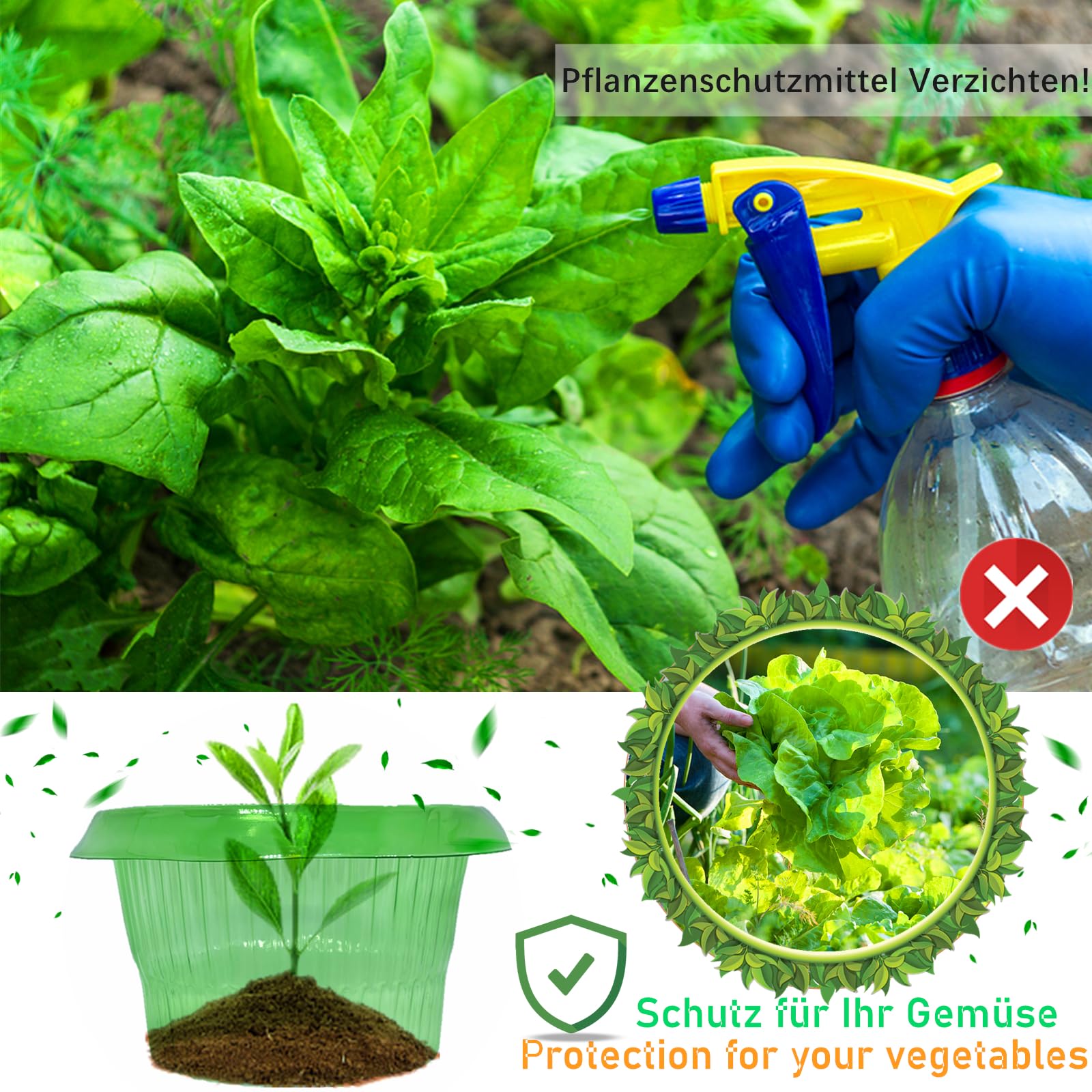 【24 Stück】12 Stück Schneckenkragen mit 12 Stück Insektenschutz-Taschen, 99% mehr Schneckenschutz, Schneckenschutzringe, zur Abwehr von Schnecken, für Ihre Salatpflanzen Tomaten Schützt, Grün