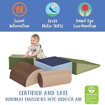 ECR4Kids SoftZone Climb and Crawl Active Playset, Building Blocks, Earthtone, 5-Piece