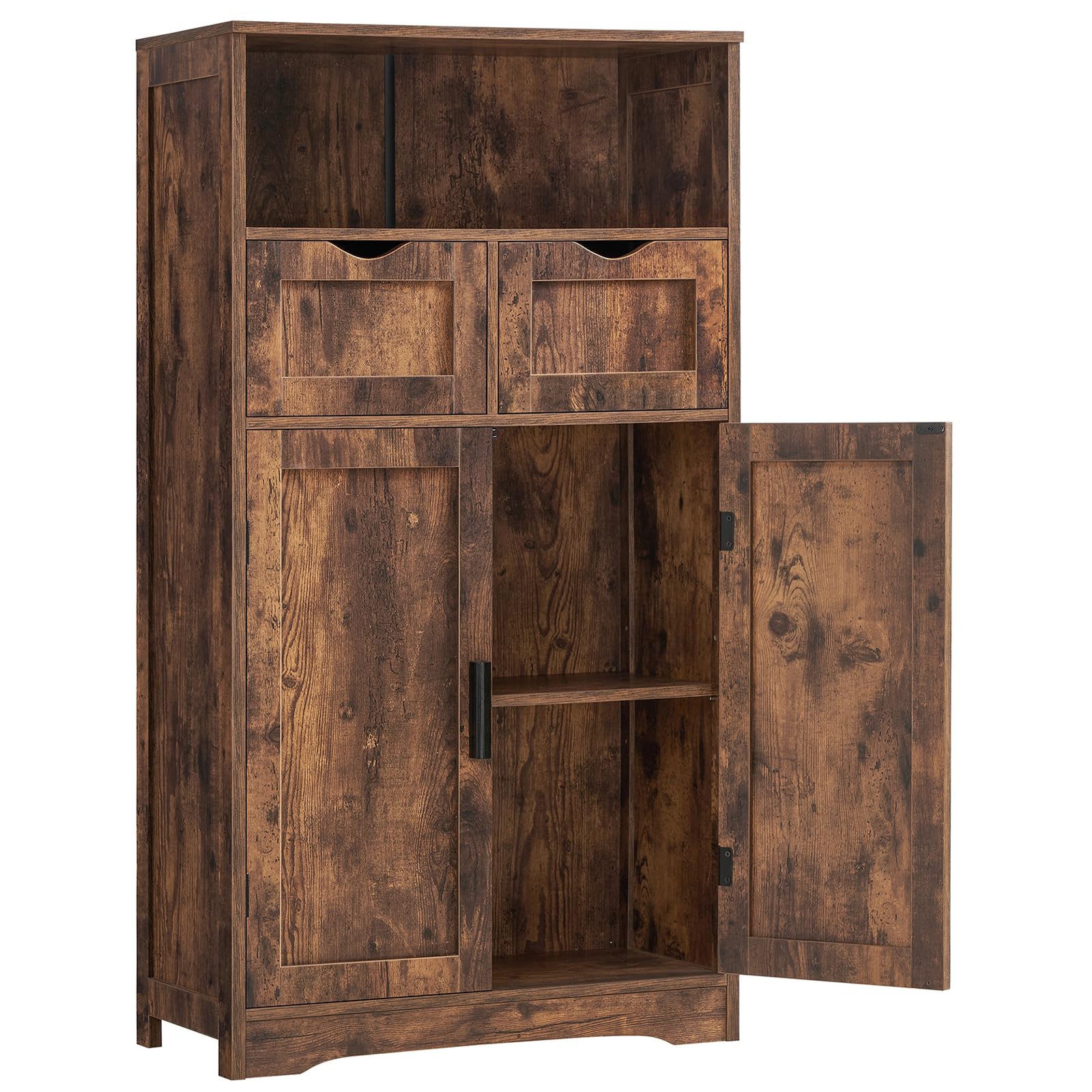 TEENFON Storage Cabinet with 2 Drawers & 2 Shelves, Kitchen Cabinet, Bathroom Storage Cabinet for Living Room, Bathroom, Home Office, Entryway, Rustic Brown