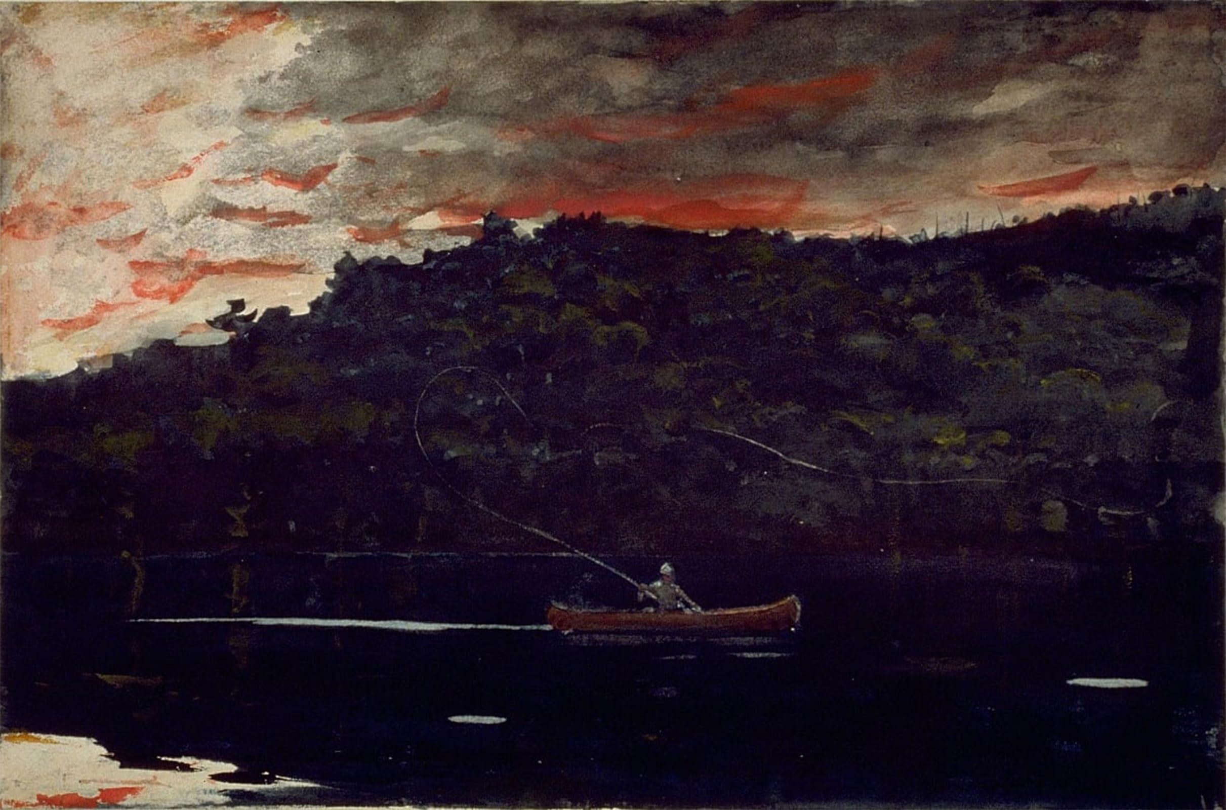 SERENDIPITP Vintage Picture Print on Canvas Wall Art Poster Sunrise Fishing in the Adirondacks by Winslow Homer Artwork Print Poster for Wall Decor 60x90cm