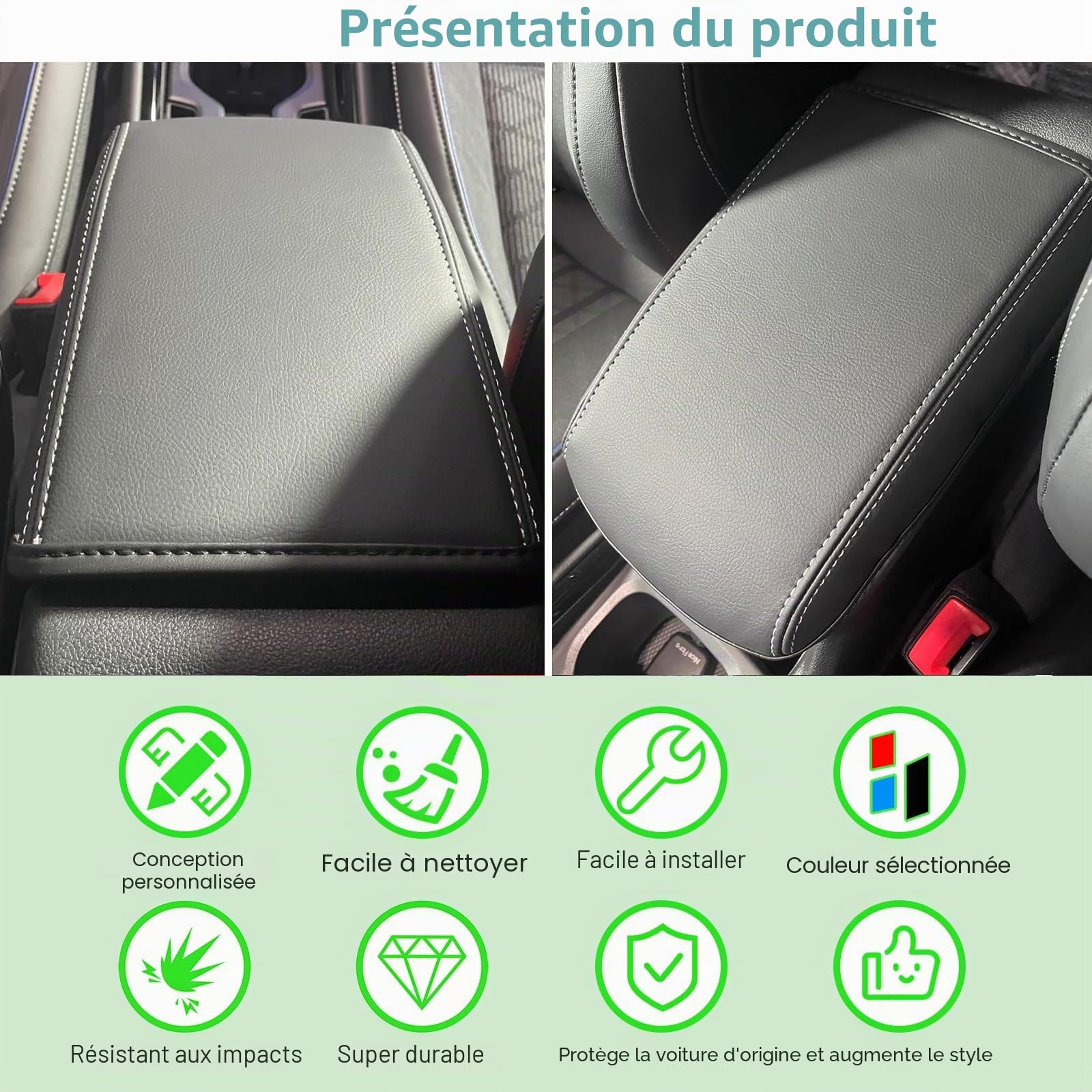 GAFAT Compatible avec VW T-Roc 2026 2027 Housses d’Accoudoir, Console Centrale Protection pour T ROC II 2 Life Style R-Line Accessoires, en Cuir Synthétique Microfibre, Anti-rayures, OEM d'Origine