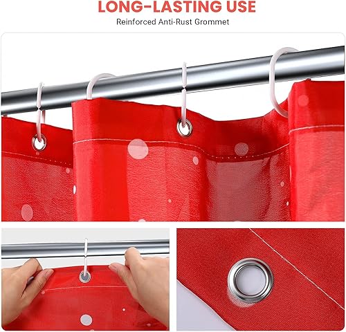 Miniatura 25 de Juego de 4 cortinas de ducha con diseño de Feliz Navidad con alfombras de baño antideslizantes, tapa de inodoro, tapete de baño, cortina de ducha, 4