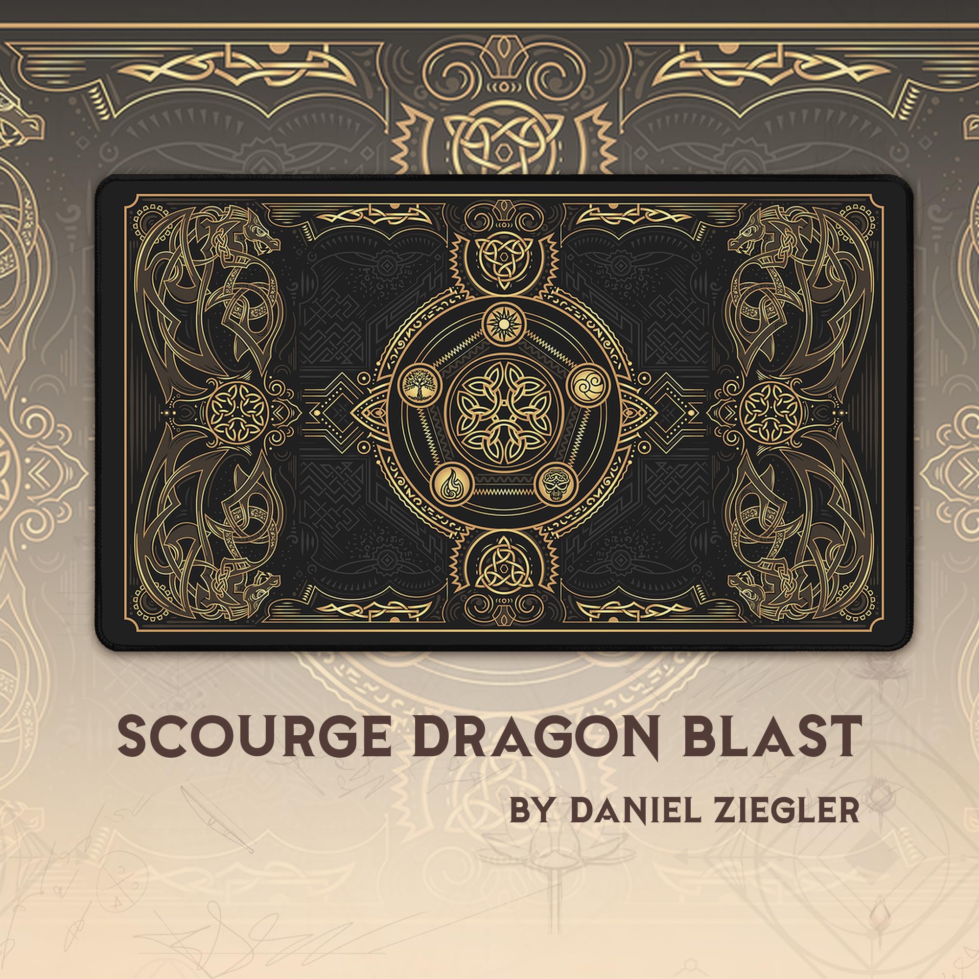 Scourge Dragon Blast (Bordes cosidos) - Alfombra de Juego MTG - Compatible con tapete de Juego Magic The Gathering - Juega a MTG, YuGiOh, TCG - Diseños Originales y Accesorios