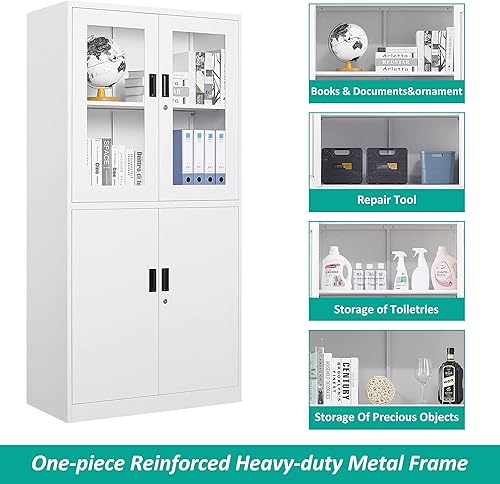 Miniatura 6 de SISESOL Armario de almacenamiento con puertas y estantes de vidrio, armario de despensa de cocina independiente para el hogar, oficina, baño Negro