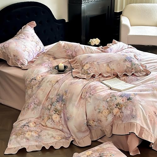 Miniatura 40 de Funda de edredón de 3 piezas, funda de edredón de algodón suave, estilo bohemio, juego de ropa de cama estética con cierre de cremallera, 4 lazos