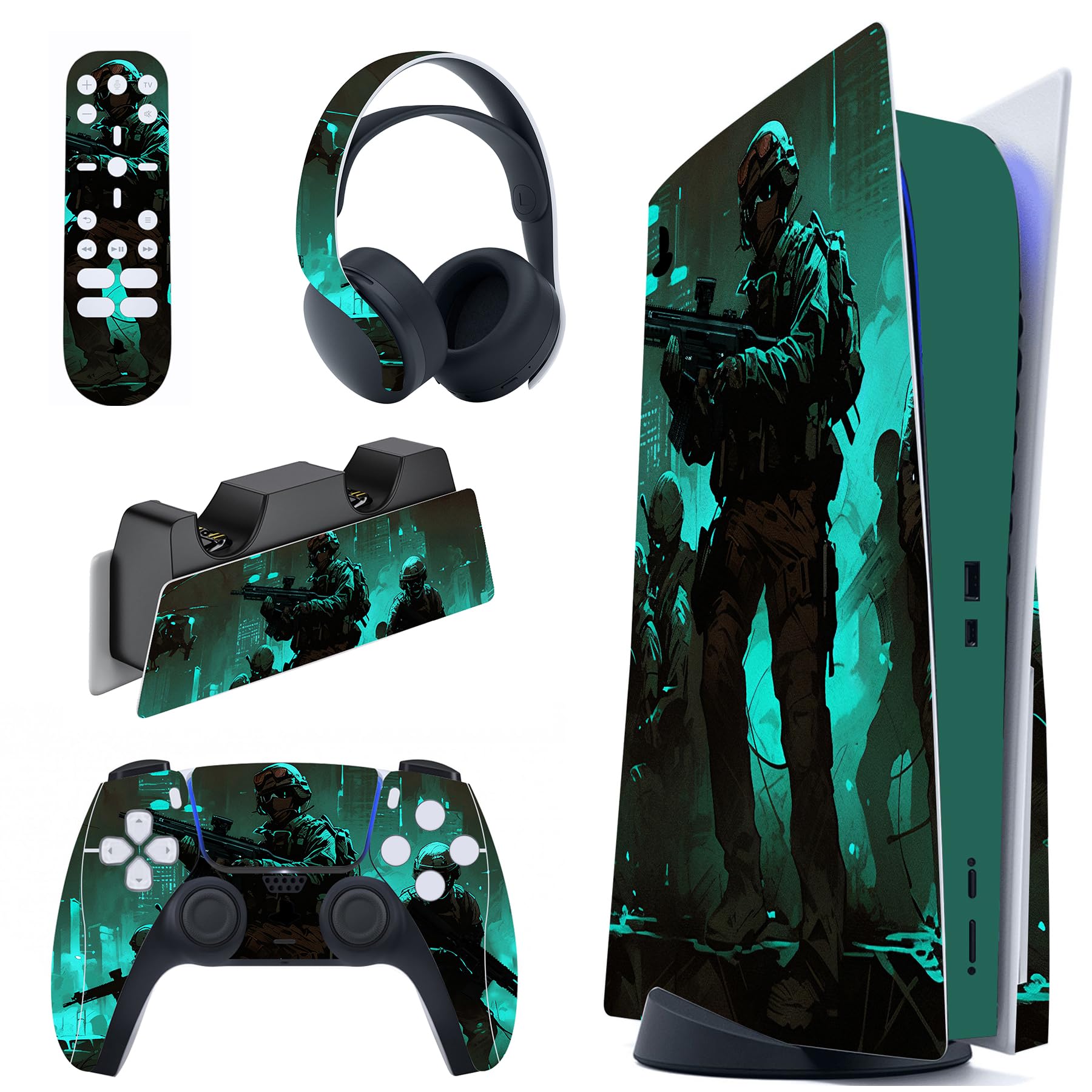 playvital Turquoise Marble Effect Full Set Skin Decal for ps5 Console Disc Edition,Sticker Vinyl Decal Cover for ps5 Controller & Charging Station & Headset & Media Remote — view 18