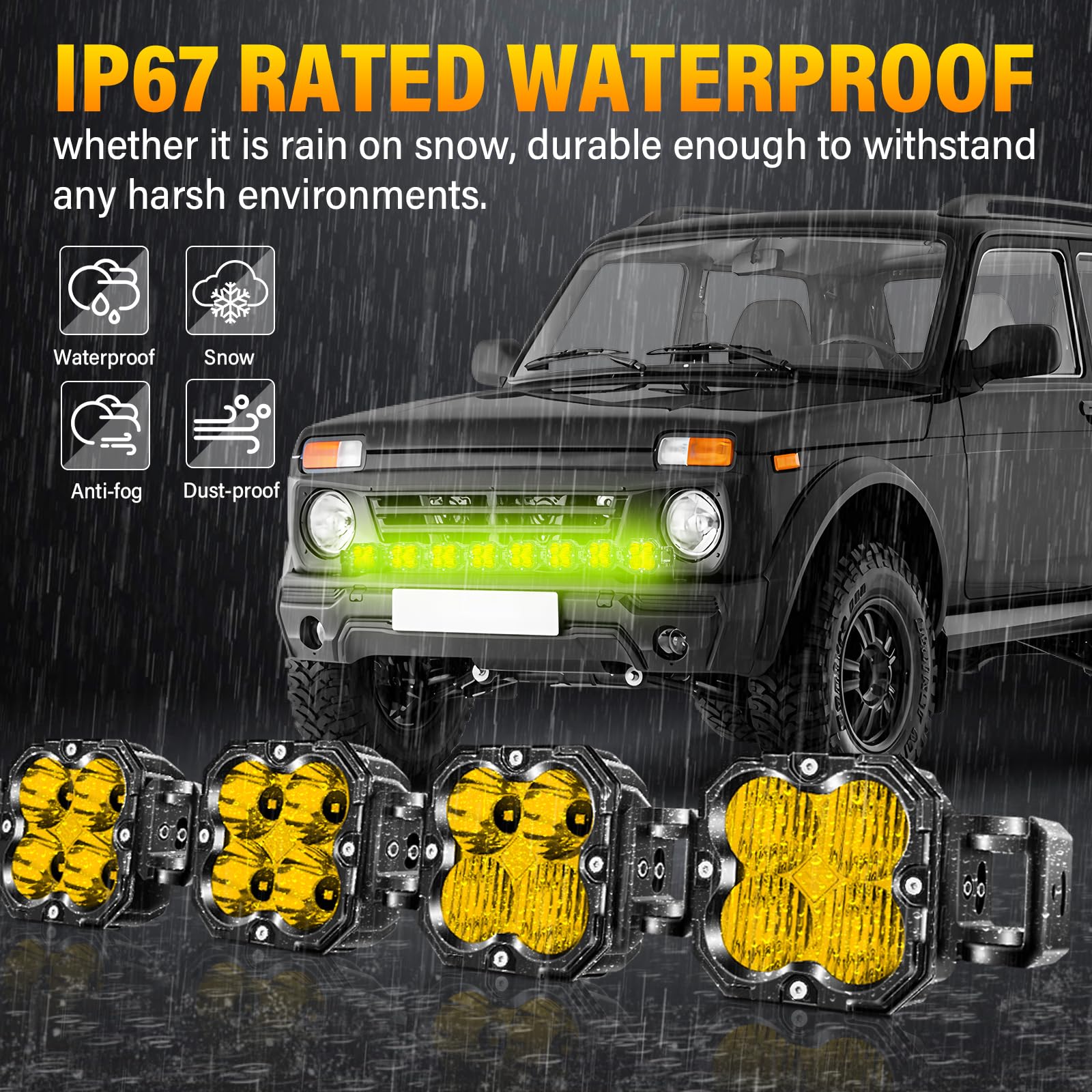 Willpower Barra de Luz LED 132 cm 52" 240W 20000LM Barras Luminosas LED 12V 24V Largo Alcance para 4x4 Tractor Coche Camion Barco Offroad, 3500K Amarillo, IP67 Impermeabile