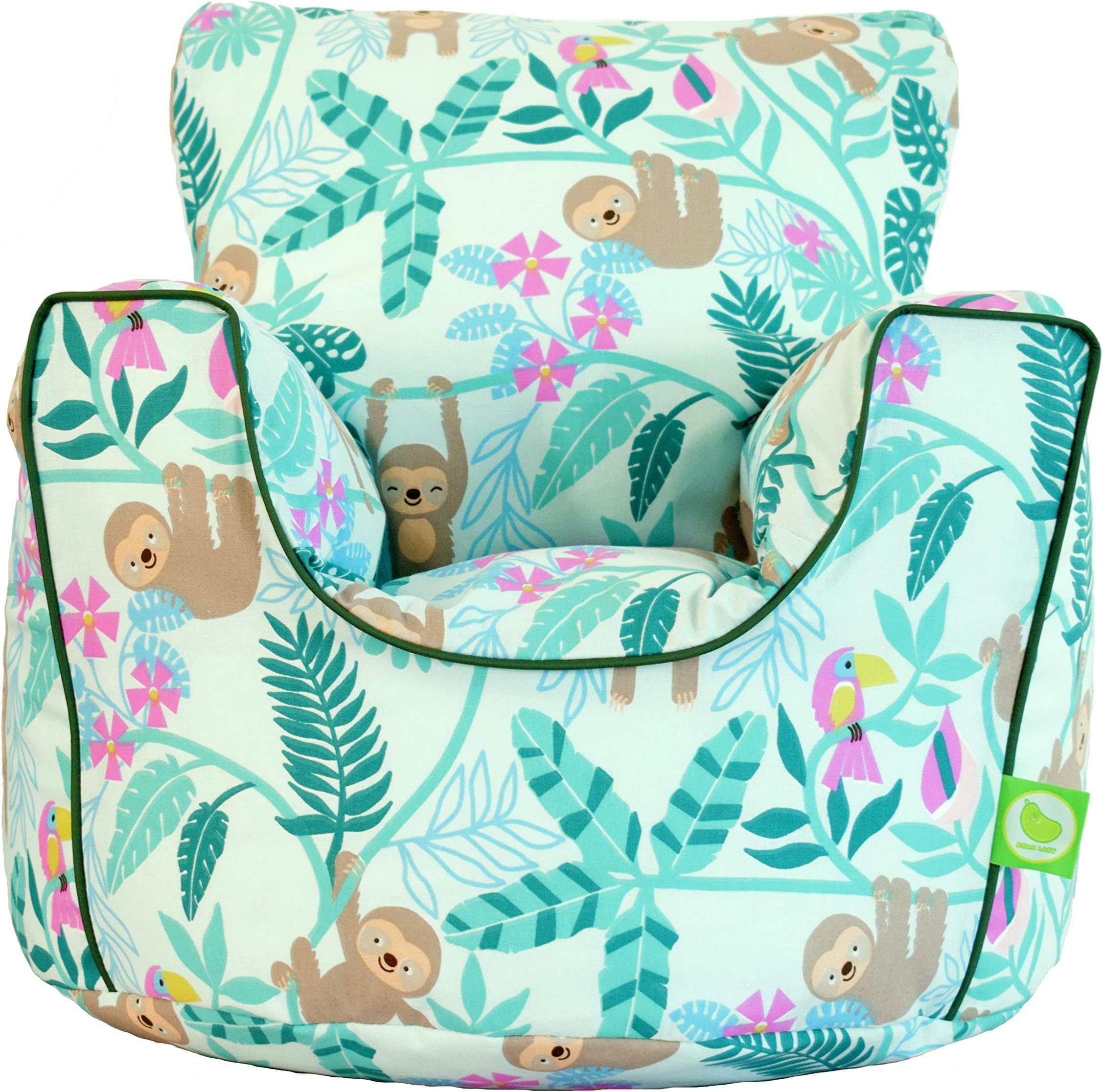 BeanLazy ® 100% Cotton Small Green Sloth Bean Bag Chair with Filling
