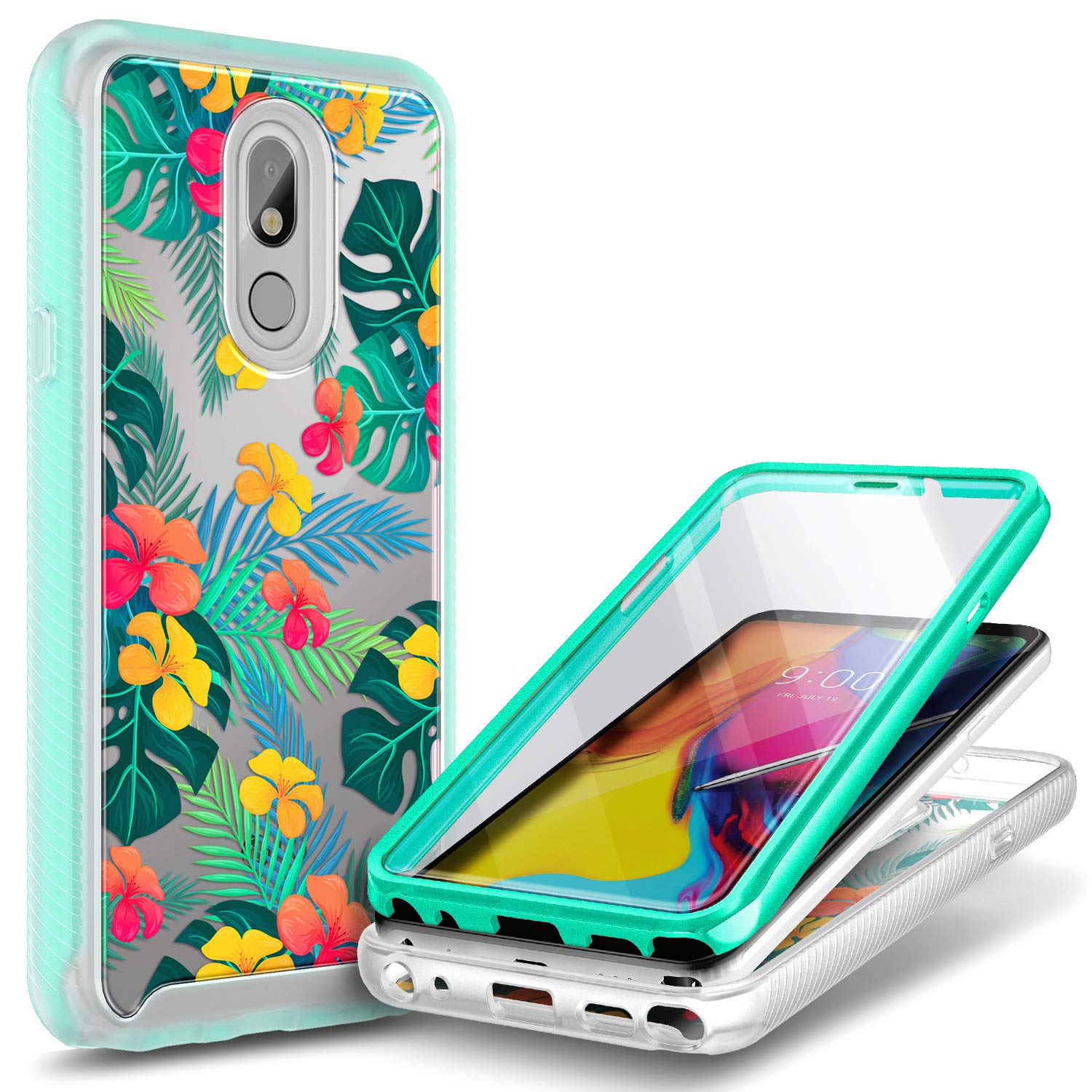 E-Began Case Compatible for LG Stylo 5 with [Built-in Screen Protector], LG Stylo 5V/Stylo 5X/Stylo 5 Plus, Full-Body Protective Rugged Bumper Cover, Shockproof Impact Resist Case -Summer