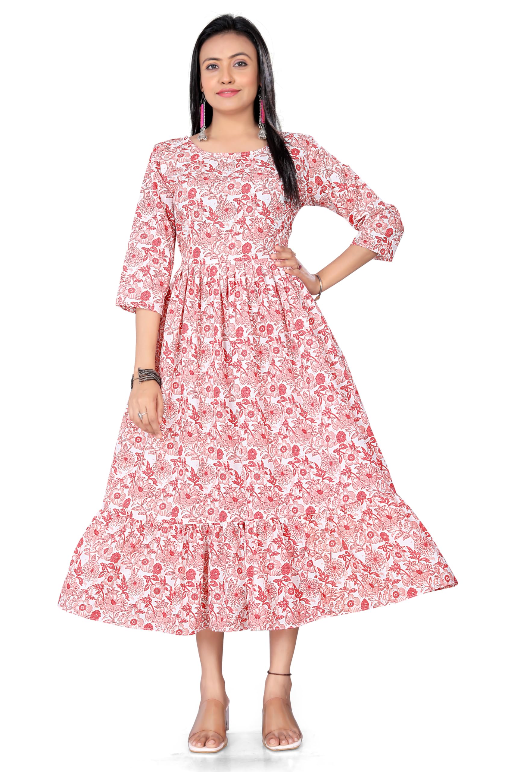 Adhishree trends Women's Flared Comfortable Cotton Kurti, Standard Fit, Printed Anarkali Kurta for Women & Girls