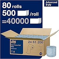 Vista 2 de Tork Advanced Toilet Paper Roll, White, Compatible with T24 Dispensers, 2-ply, Soft Tissue, 80 rolls x 500 sheets (2461200)