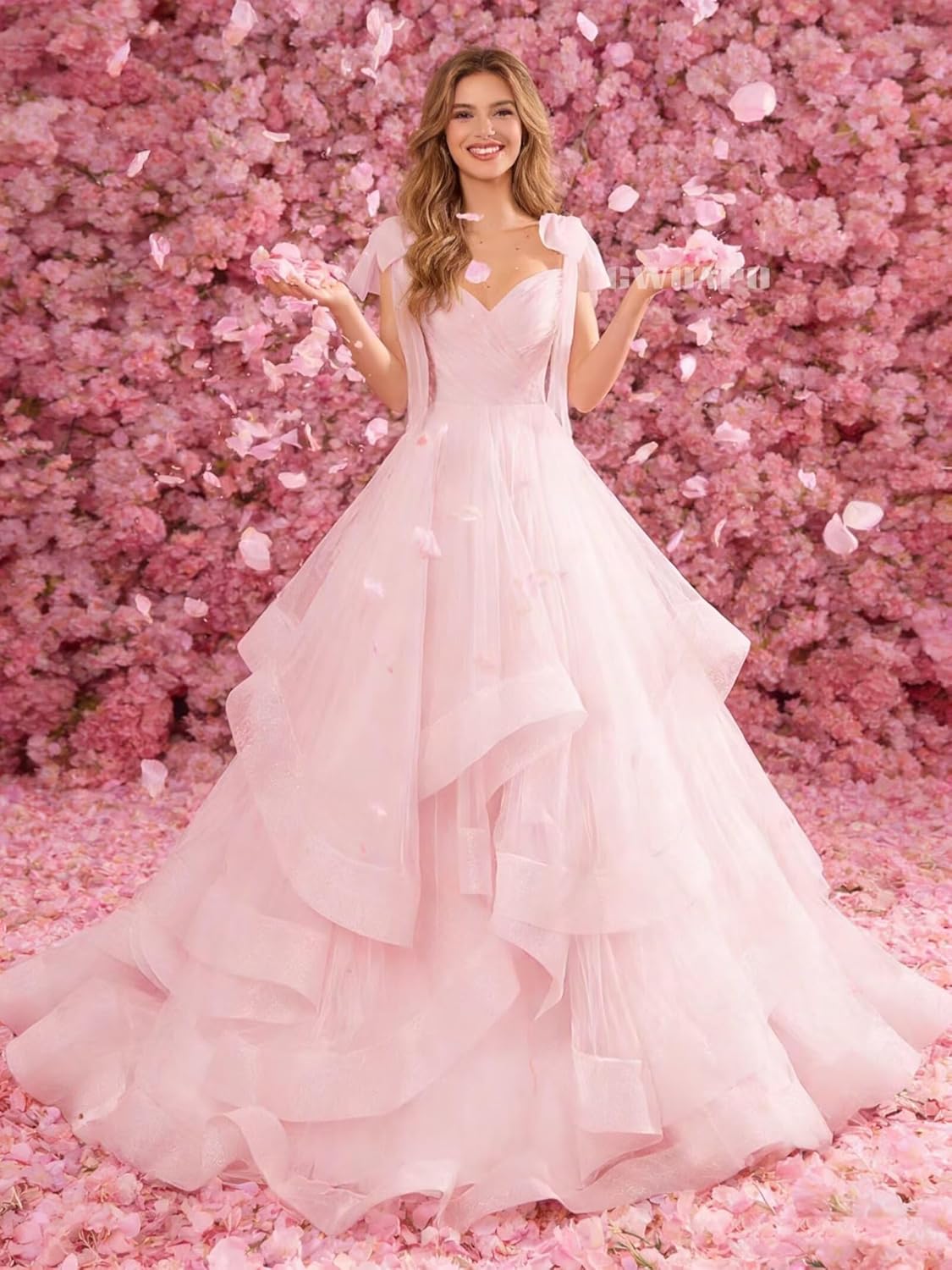 CWOAPO Layered Ruffles Tulle Prom Dresses Spaghetti Strap Ball Gowns Long Elegant V Neck Bow Formal Evening Dress 2025 - Image 7