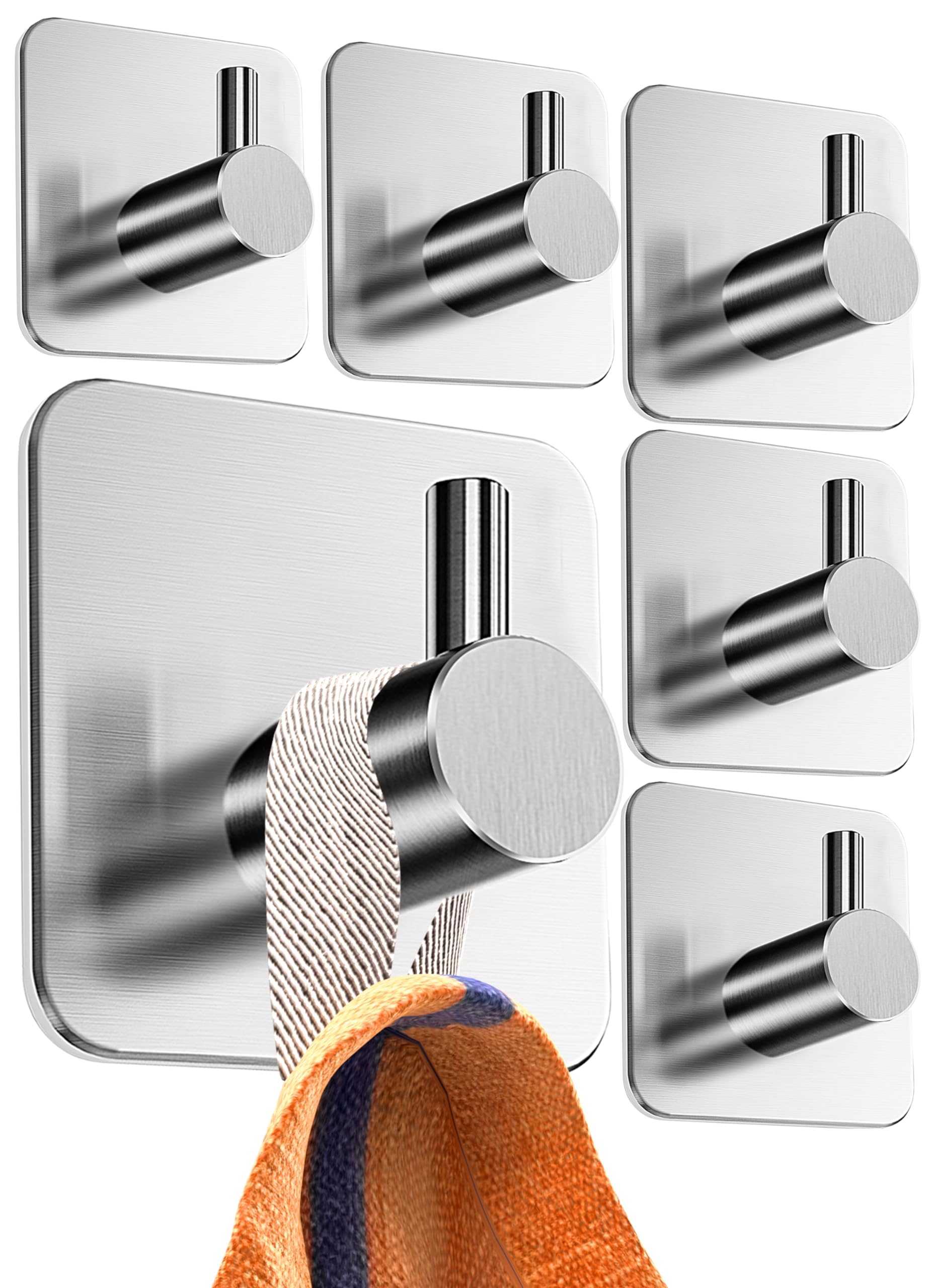 4smile Towel Rail No Drilling Set of 5 Stainless Steel Hooks Self-Adhesive with 3M Adhesive Pads Rustproof Adhesive Hooks Extra Strong as Towel Hooks for Bathroom and Kitchen