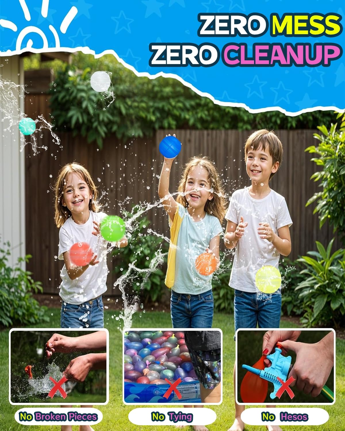 Reusable Water Balloons 14 Pack Unique Double Water Inlet Silicone Water Bomb Pool Toys Non-Magnetic Quick Fill Self Sealing Water Splash Balls Games for Kids 3-12 Summer Outdoor Beach Activities Gift 7