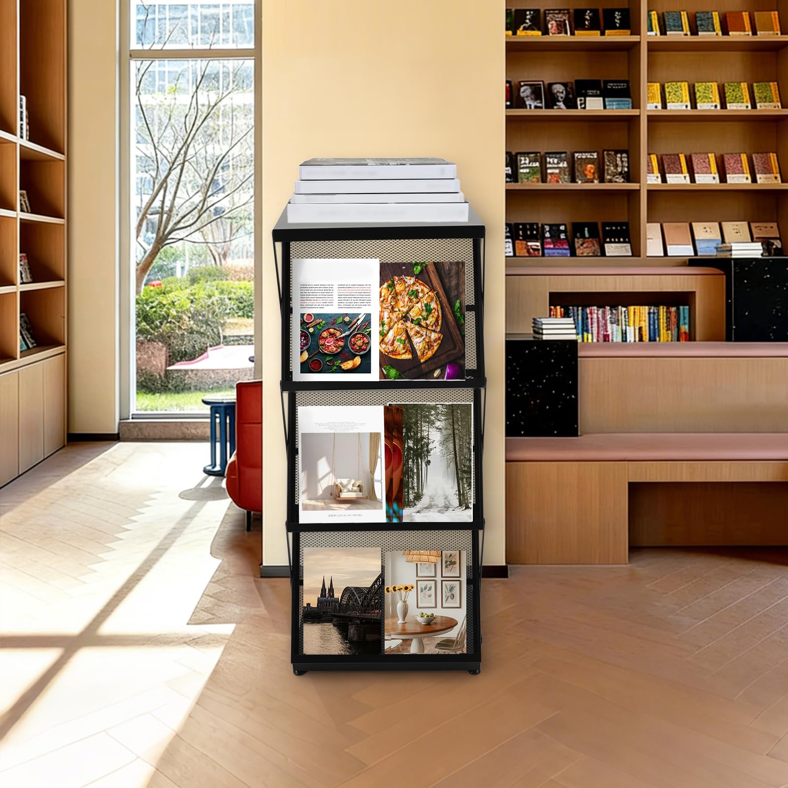 Prospektständer klappbar, A4 Zeitschriftenständer für Messen Ausstellungen | 3 Rahmen, 50 kg Tragkraft, Schwarz