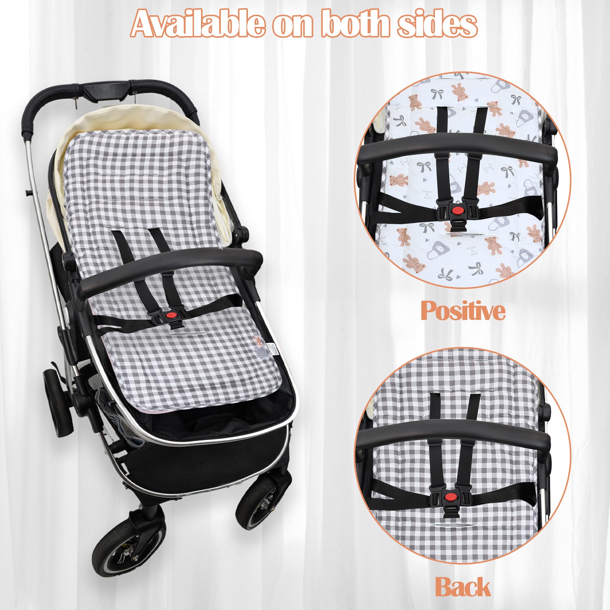 LAT Colchoneta Silla Paseo, Almohadilla Reversible para Cochecitos, Suave y Transpirable Algodón Funda Carrito Bebe Universal, Cojín Doble Cara para Silla de Auto y Carrito (Oso)